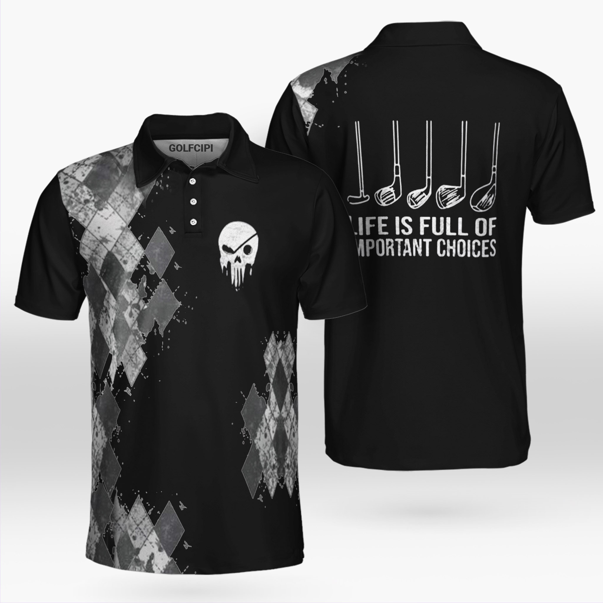 Golf Life Is Full Of Important Choices Skull Black Polo Shirt Best Golf Shirts For Men