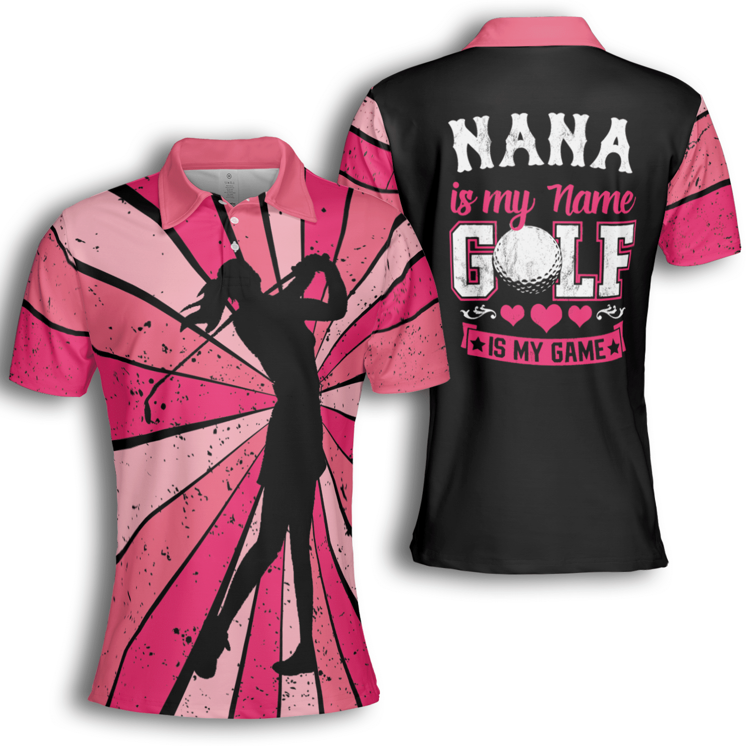 Golf Nana Is My Name Women Pink Retro Grandma Short Sleeve Woman Polo Shirt