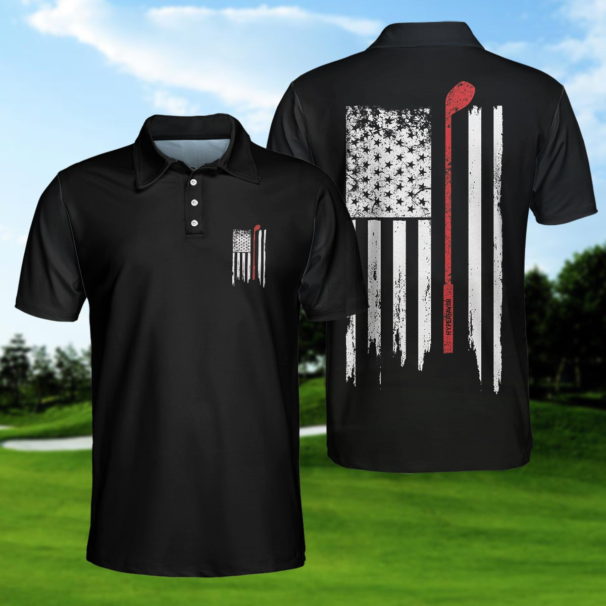 Golf Nation Short Sleeve Golf Polo Shirt Black And White American Flag Polo Shirt Patriotic Golf Shirt For Men