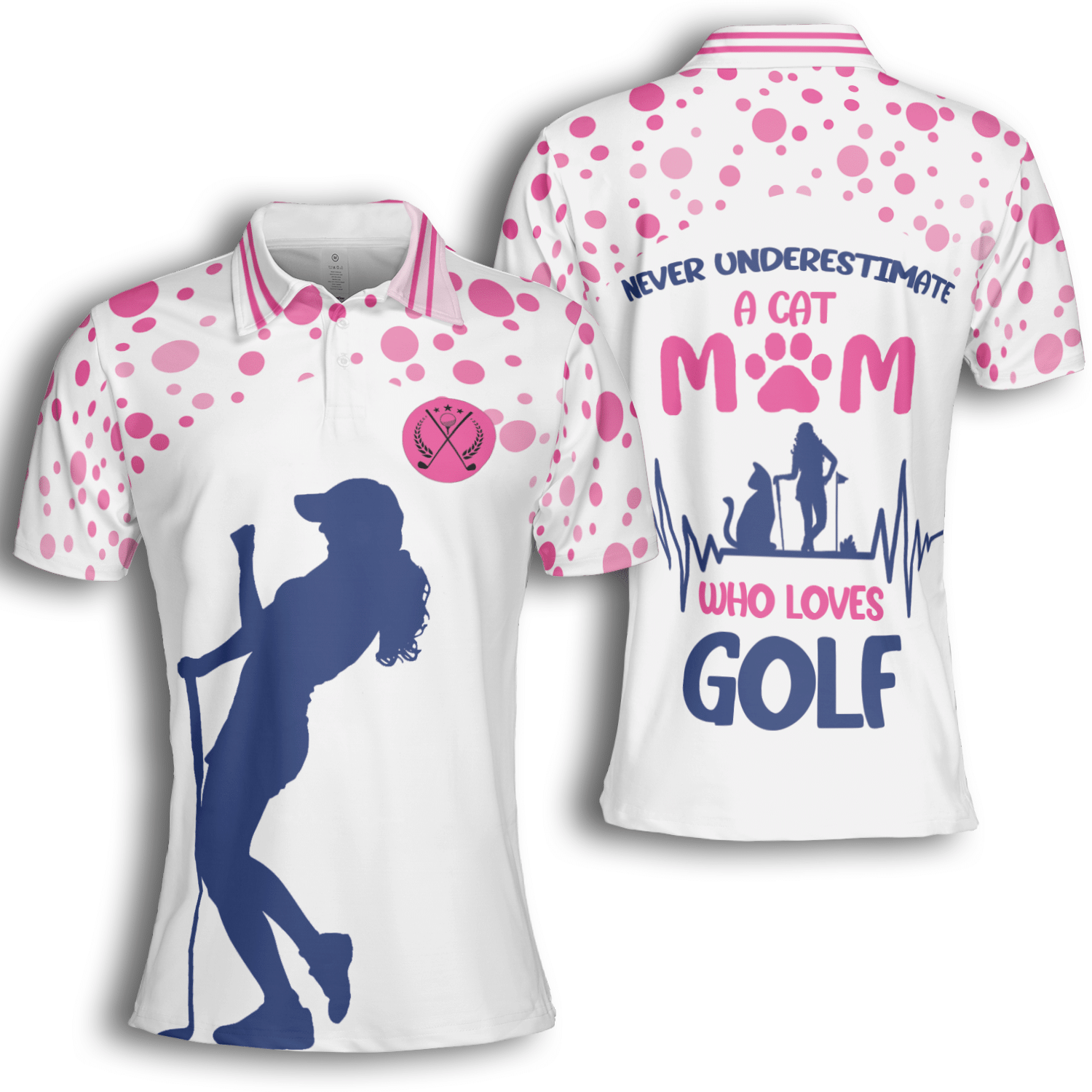 Golf Never Underestimate Cat Mom Love Golf Short Sleeve Woman Polo Shirt