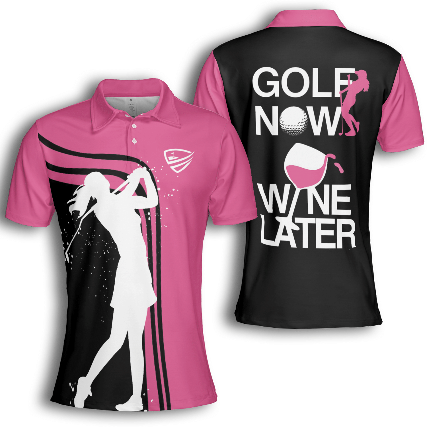 Golf Now Wine Later Women Pink Short Sleeve Woman Polo Shirt