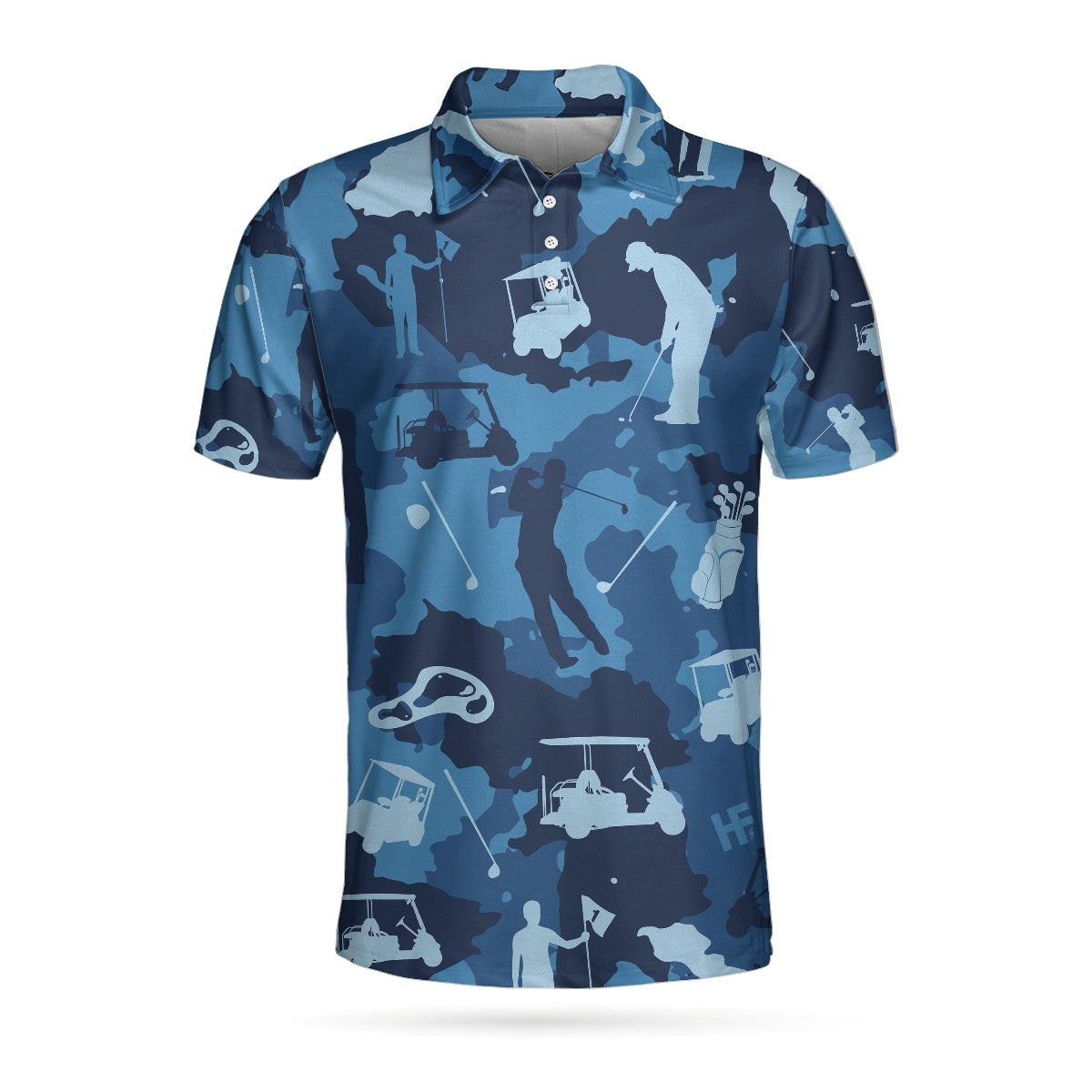 Golf Ocean Blue Camouflage Polo Shirt Streetwear Golfing Polo Shirt Camo Golf Shirt For Men