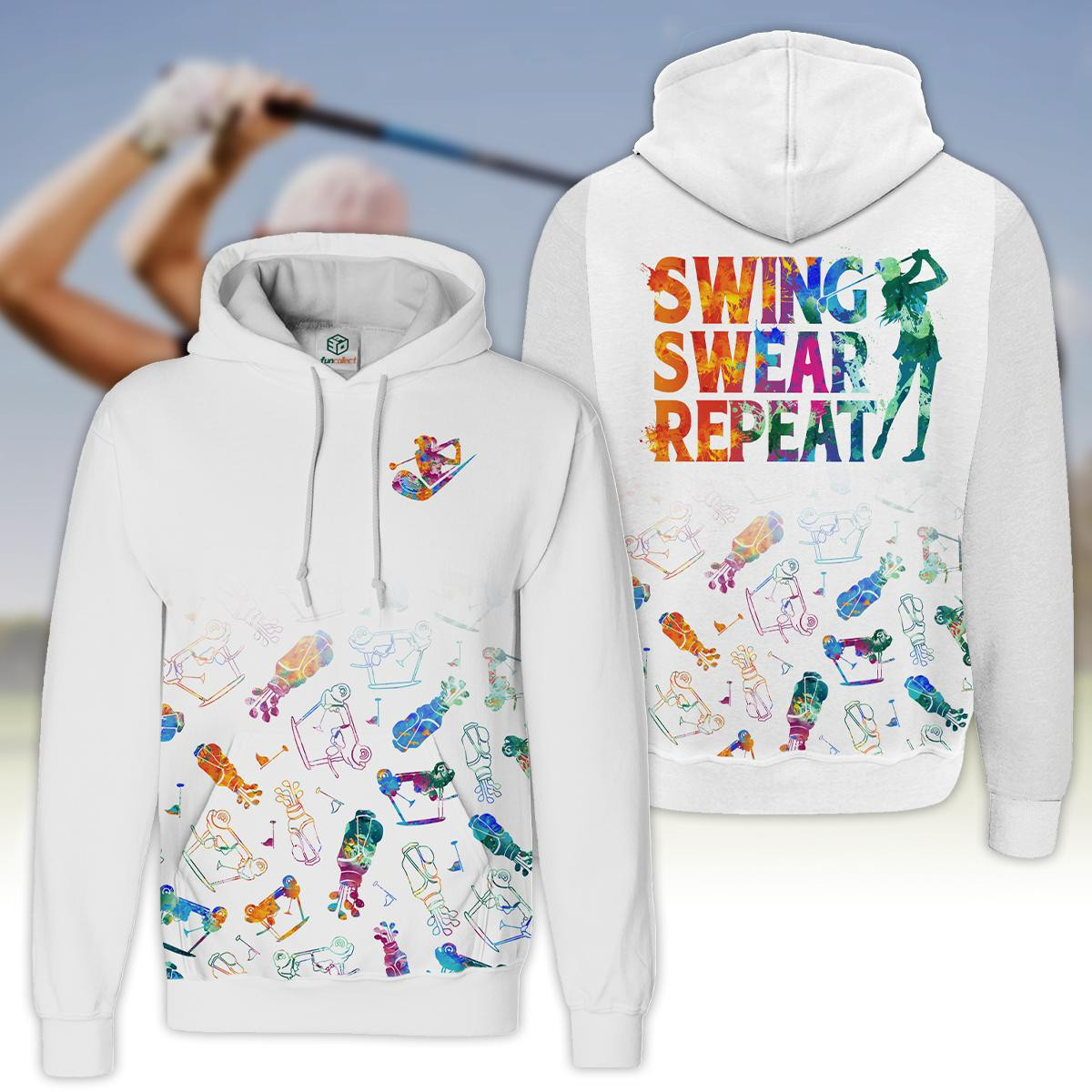 Golf Pattern Golf Pattern Swing swear repeat Watercolor Golfer Gift Hoodie Zipper Hoodie Shirt