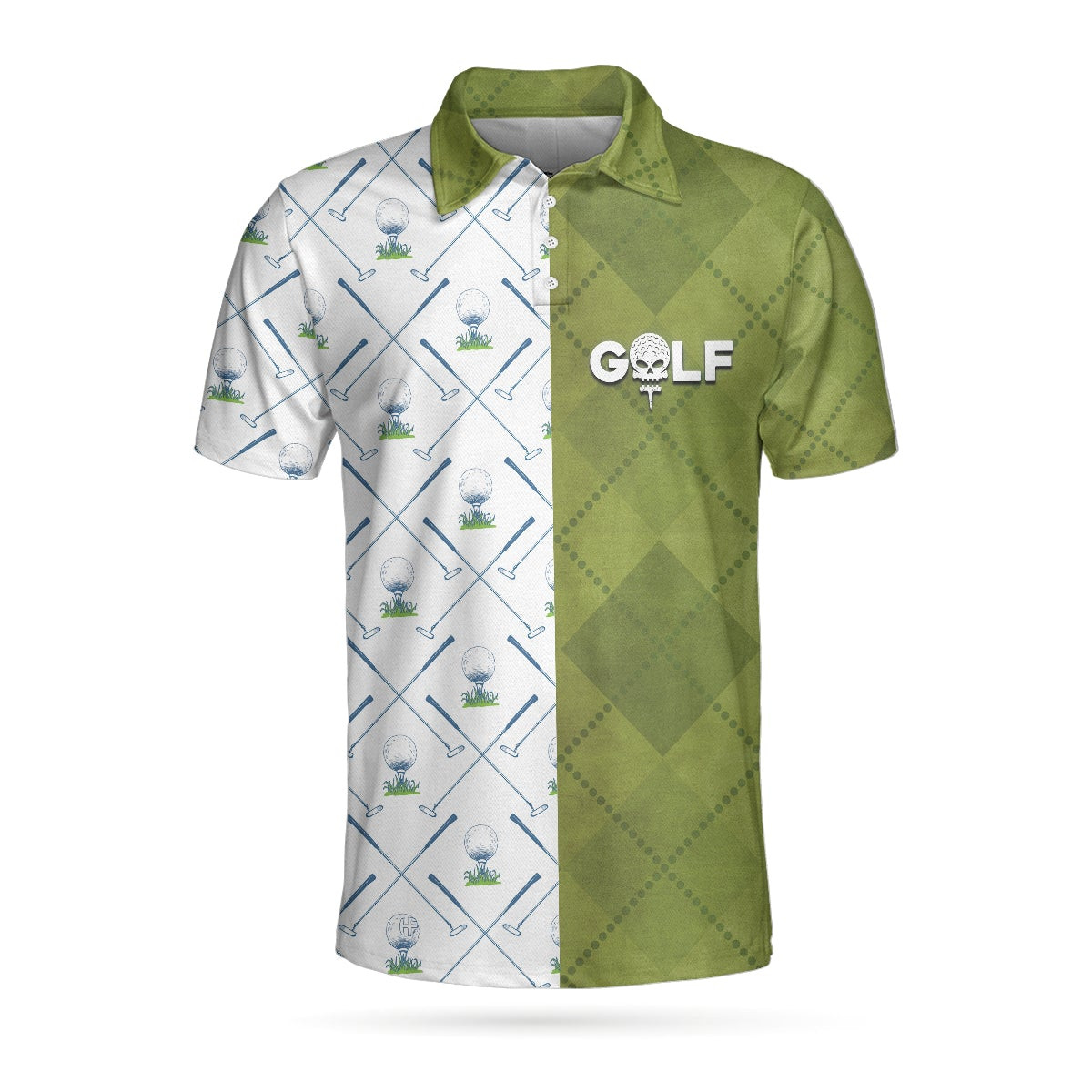 Golf Pattern Green And White Polo Shirt Golf Club Argyle Pattern Skull Polo Shirt Best Golf Shirt For Men