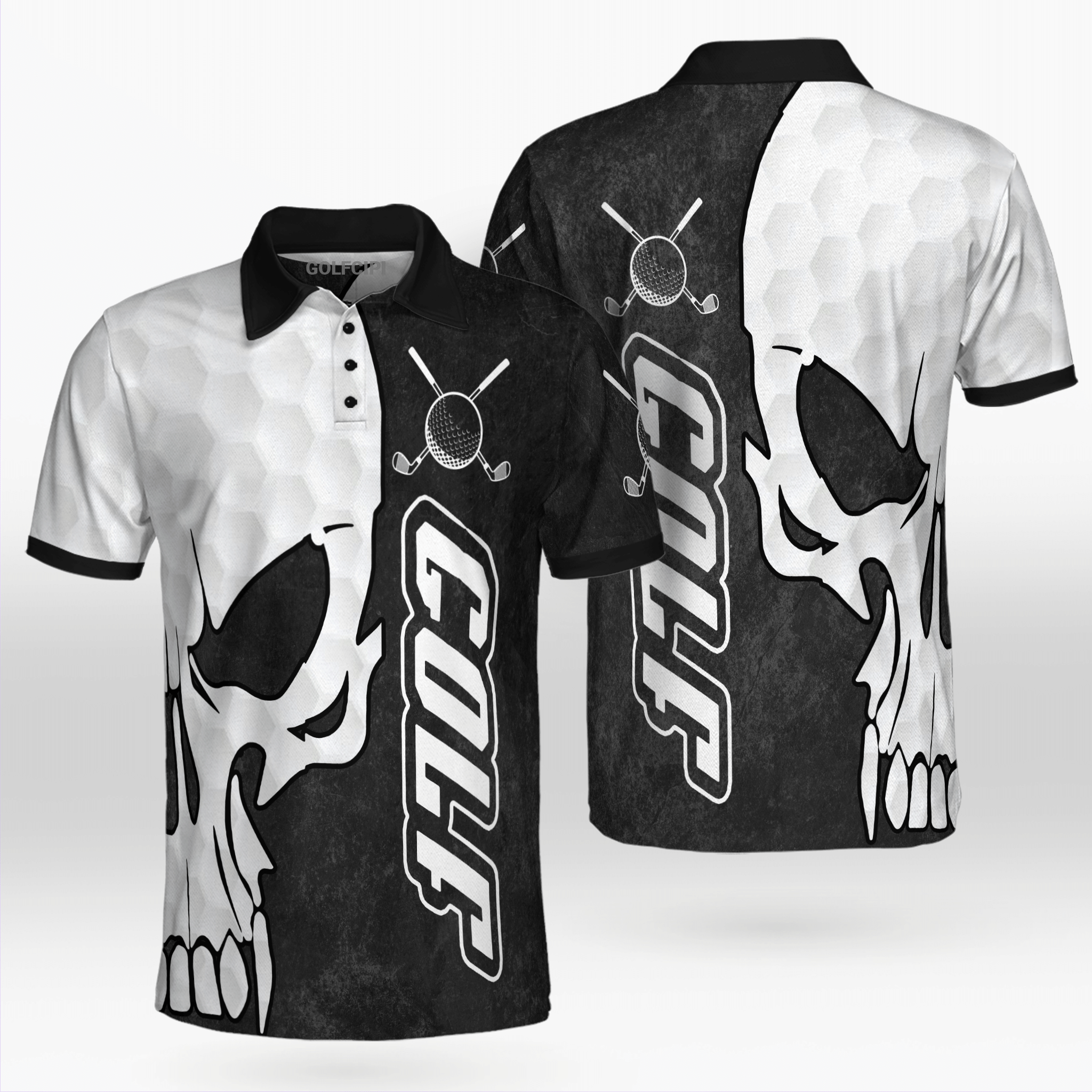 Golf Pattern Half Of Skull Golf Shirt Golf Shirts Short Sleeve Polo For Men