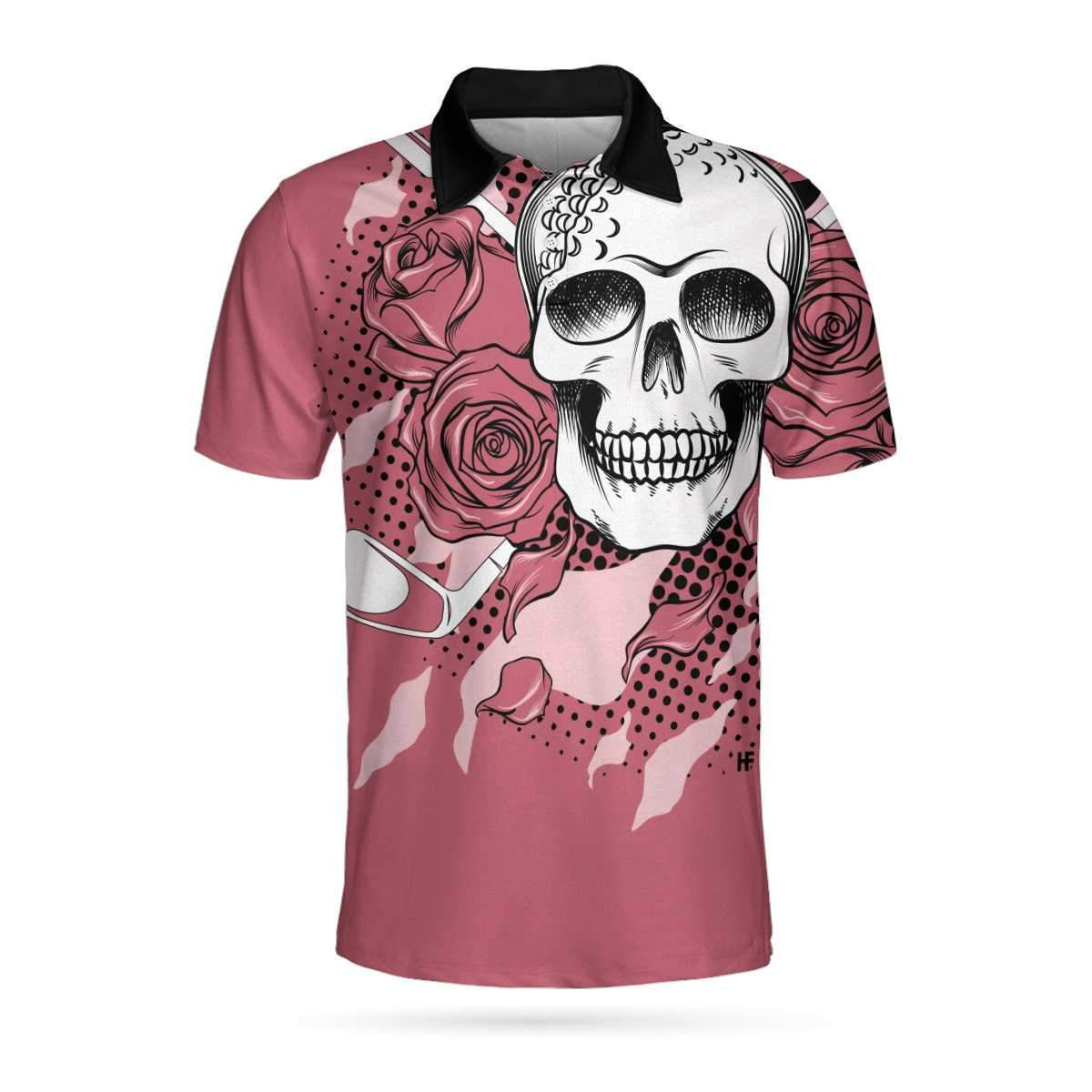 Golf Pink Skull Ladies Polo Shirt