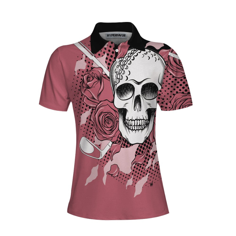 Golf Pink Skull Ladies Short Sleeve Women Polo Shirt Rose Golf Shirt For Ladies Cool Female Golf Gift