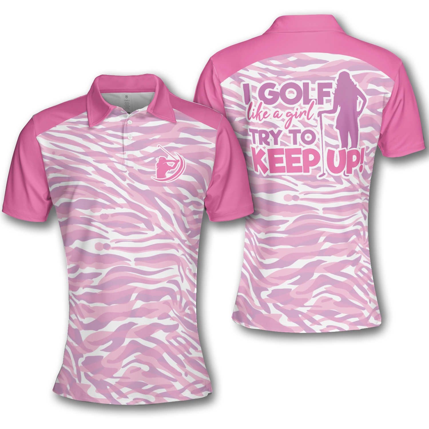 Golf Play Like A Girl Try To Keep Up Zebra Pattern Short Sleeve Woman Polo Shirt