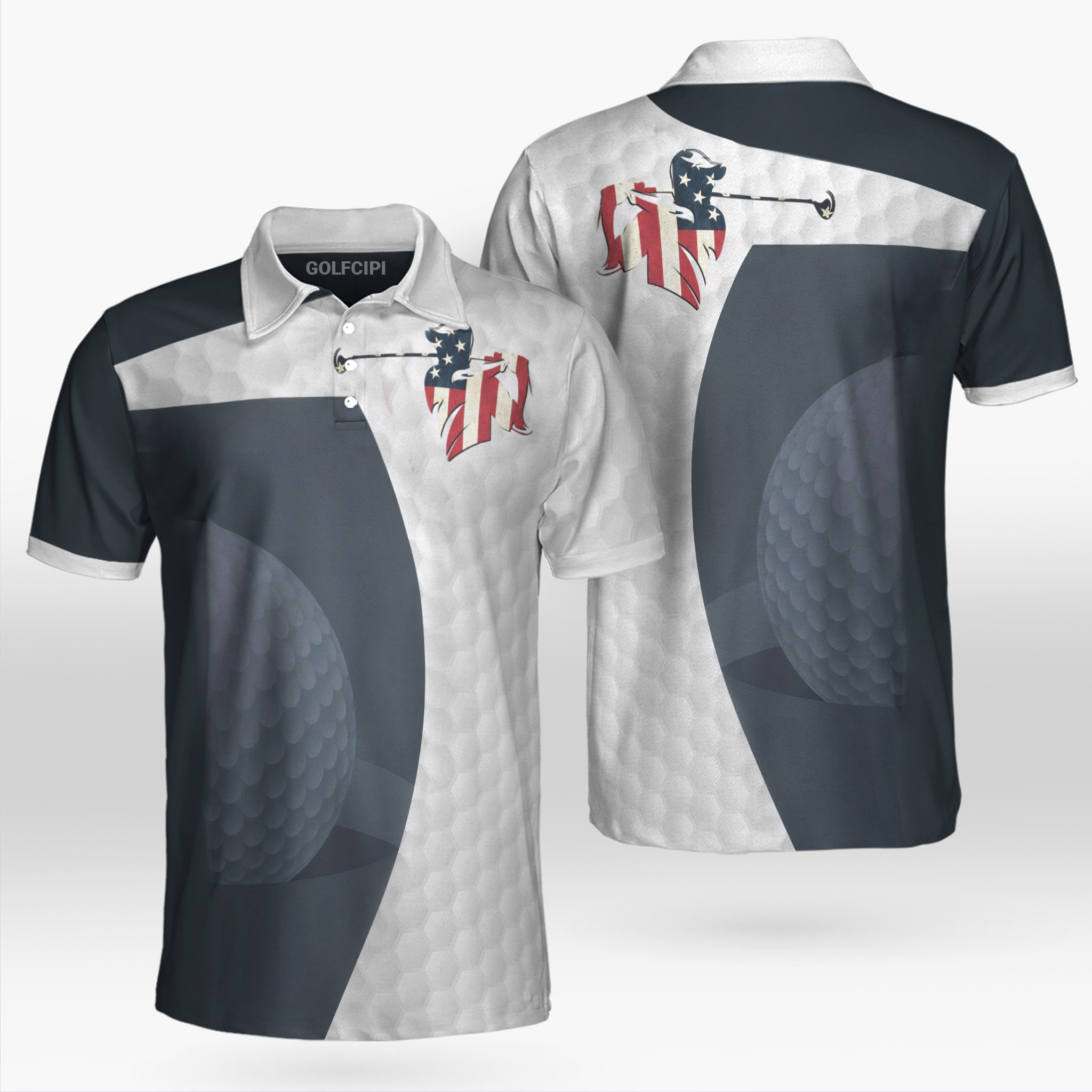 Golf Player American Flag Golf Shirt Golf Shirts Short Sleeve Polo For Men