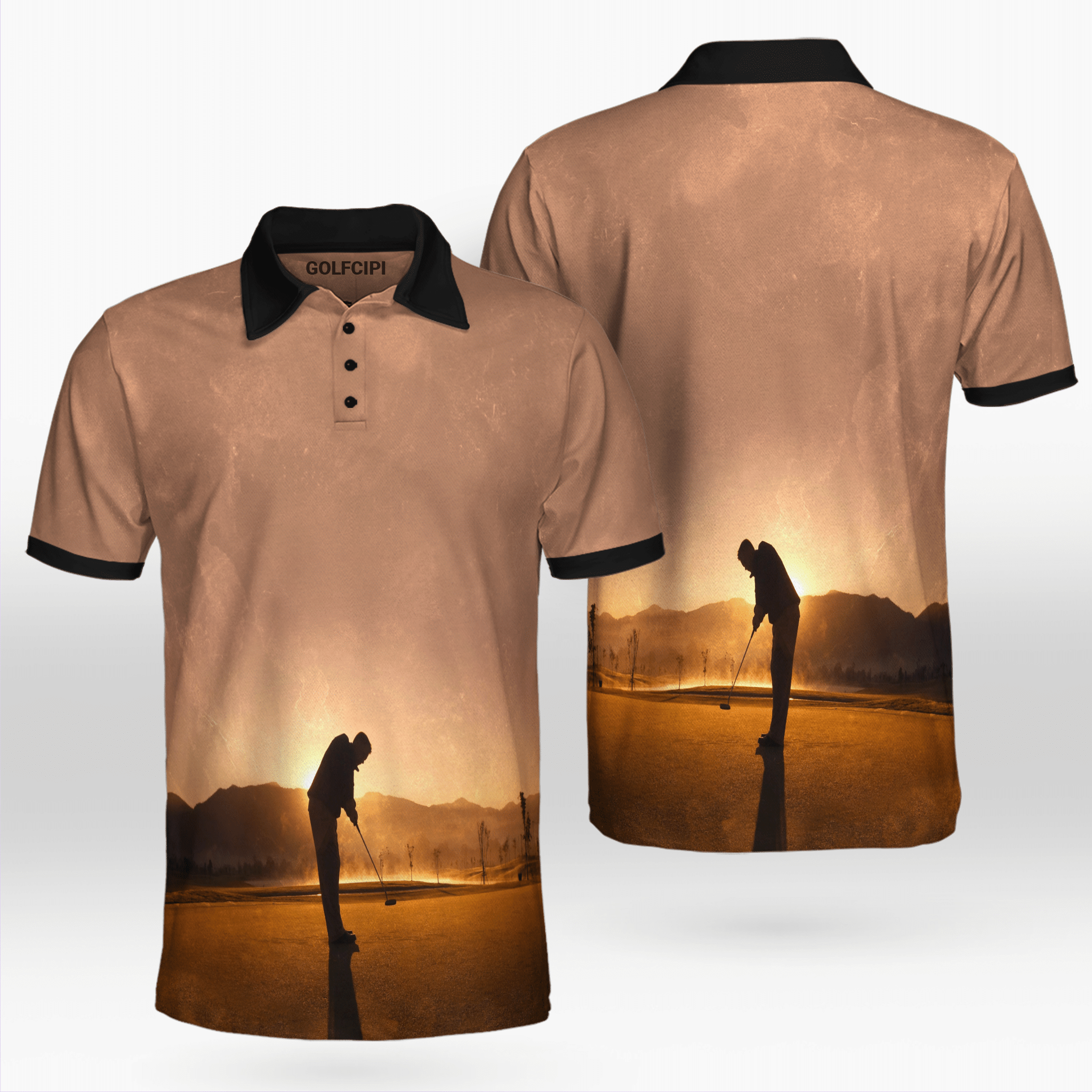 Golf Player Sunset Black Polo Shirt Best Golf Shirts For Men