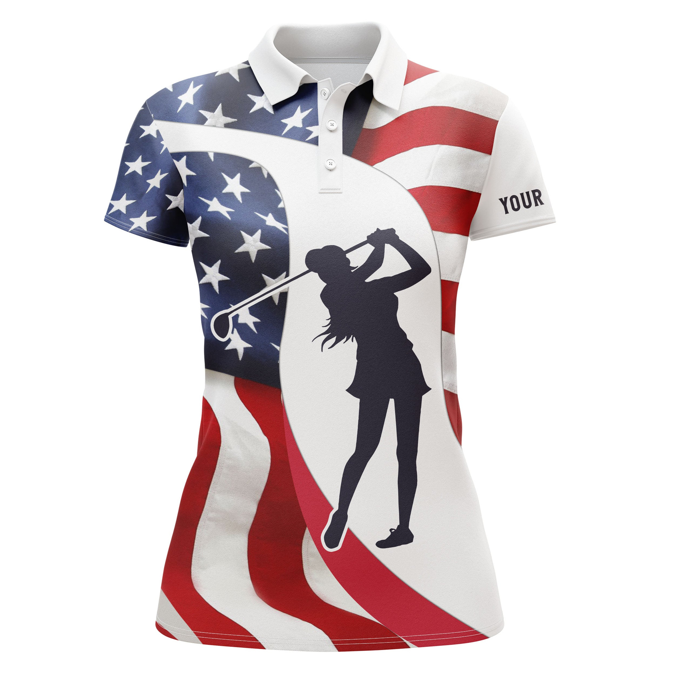 Golf Polo Shirts For Women American Flag Patriotic 4Th July Custom Name Golf Shirt Golfer Gifts