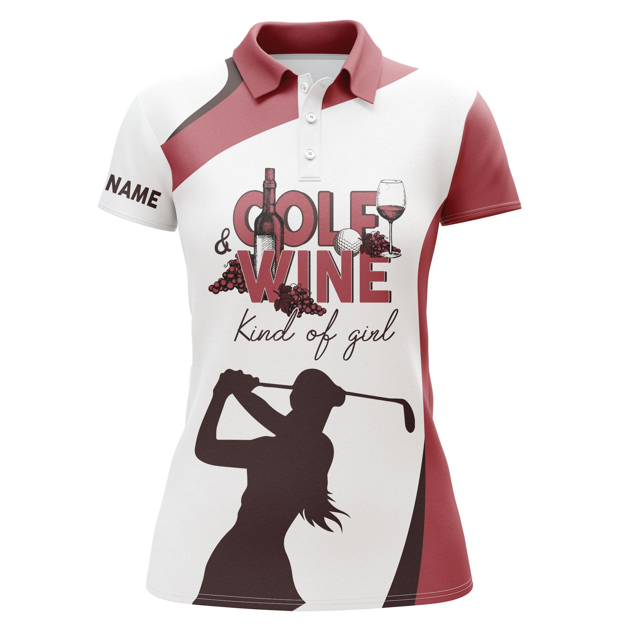 Golf Polo Shirts For Women Golf  Wine Kind Of Girl Custom Name Red  White Golf Shirt For Wine Lovers