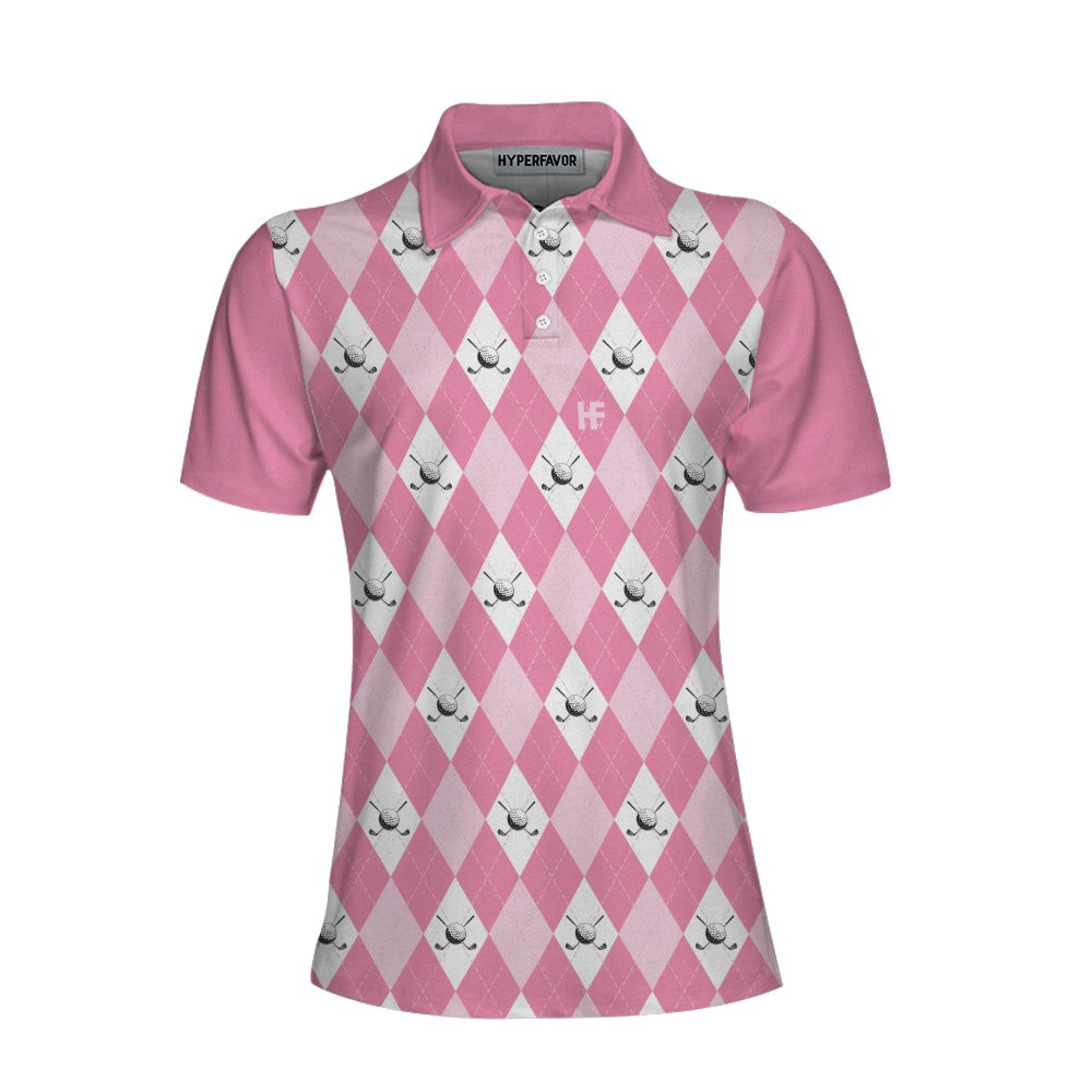 Golf Polo Short Sleeve Women Polo Shirt Pink Argyle Seamless Pattern Golf Shirt For Ladies