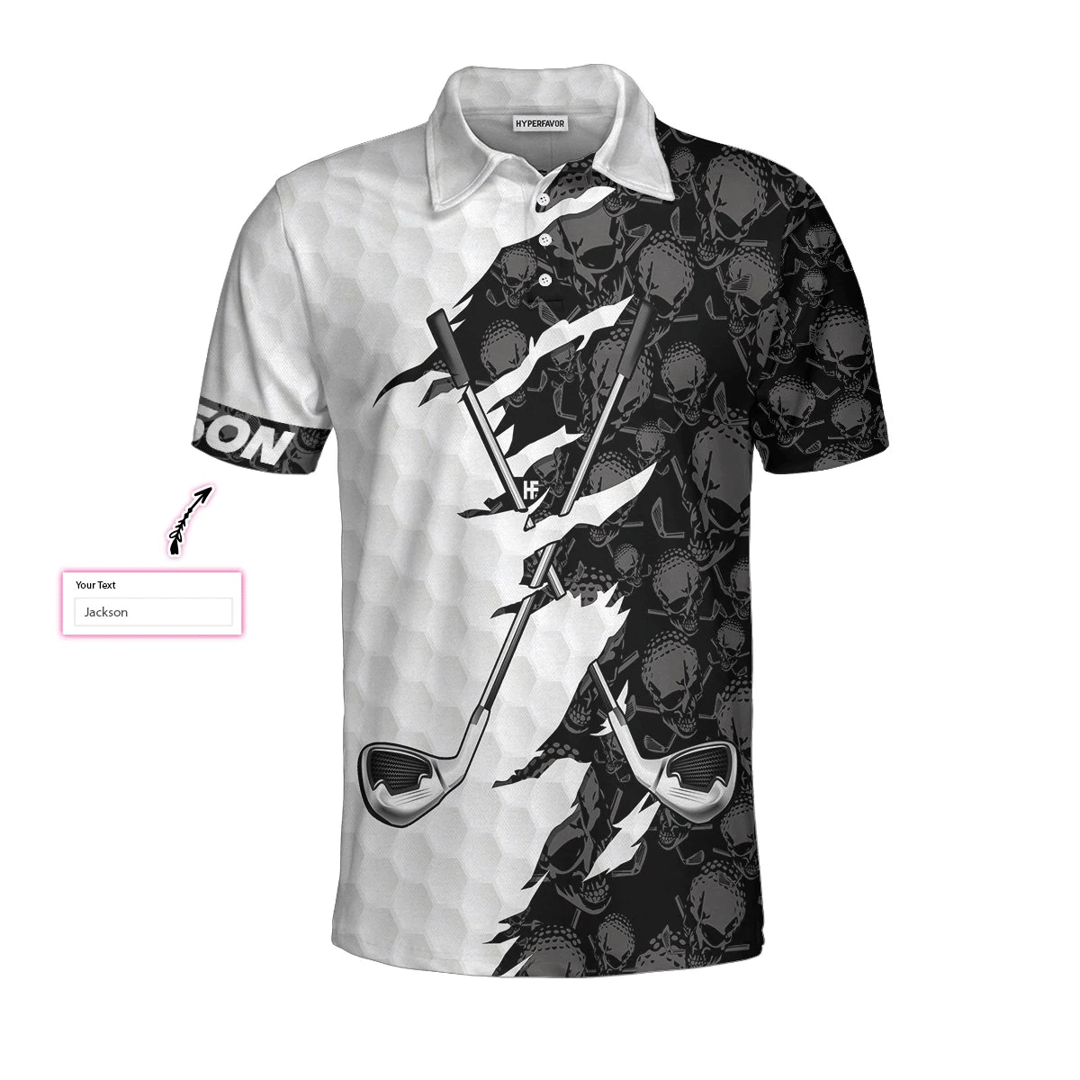 Golf Ripped Skull Custom Polo Shirt Black And White Skull Pattern Golf Shirt Best Crossed Golf Clubs Shirt