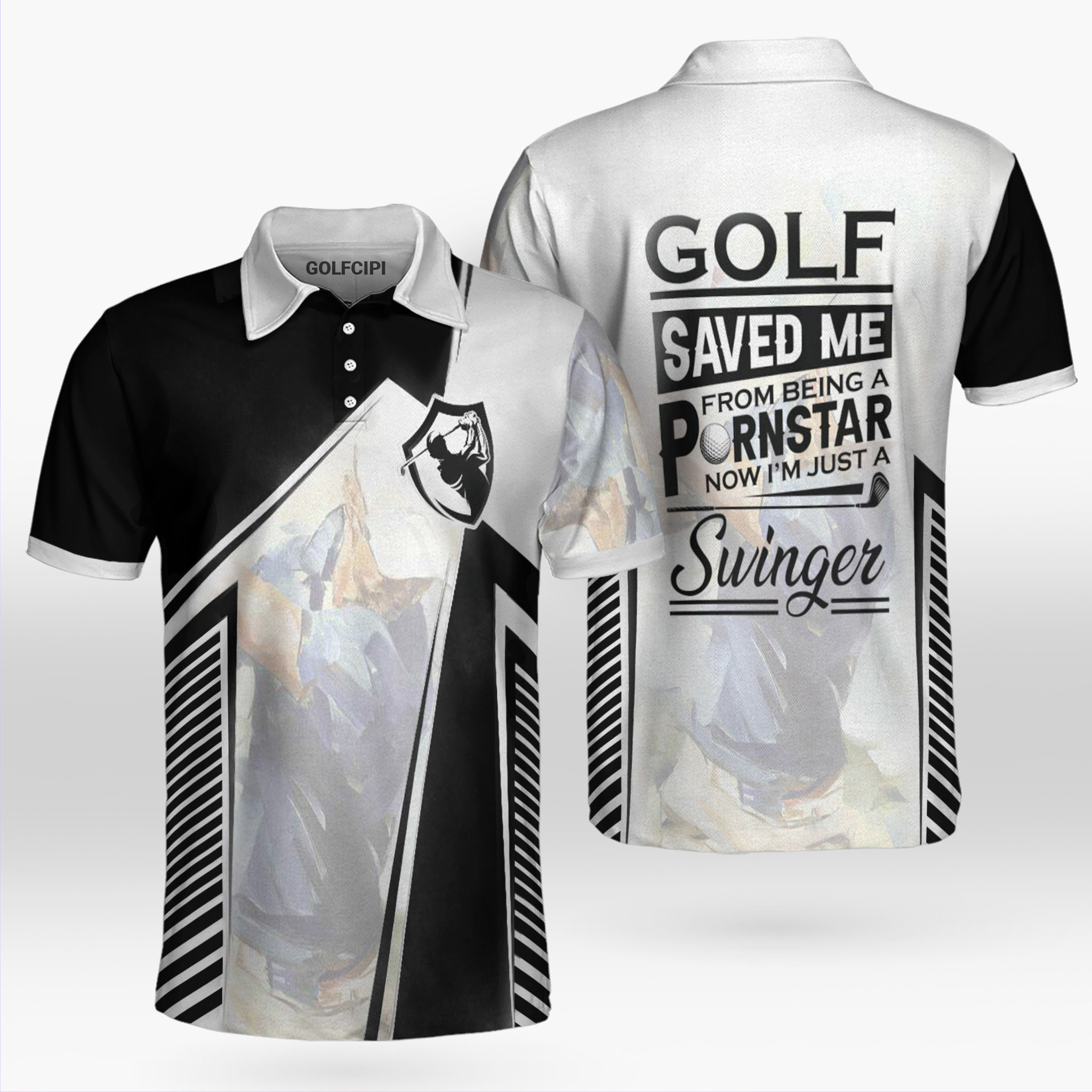 Golf Saved Me Golfing Swinger White Polo Shirt Best Golf Shirts For Men