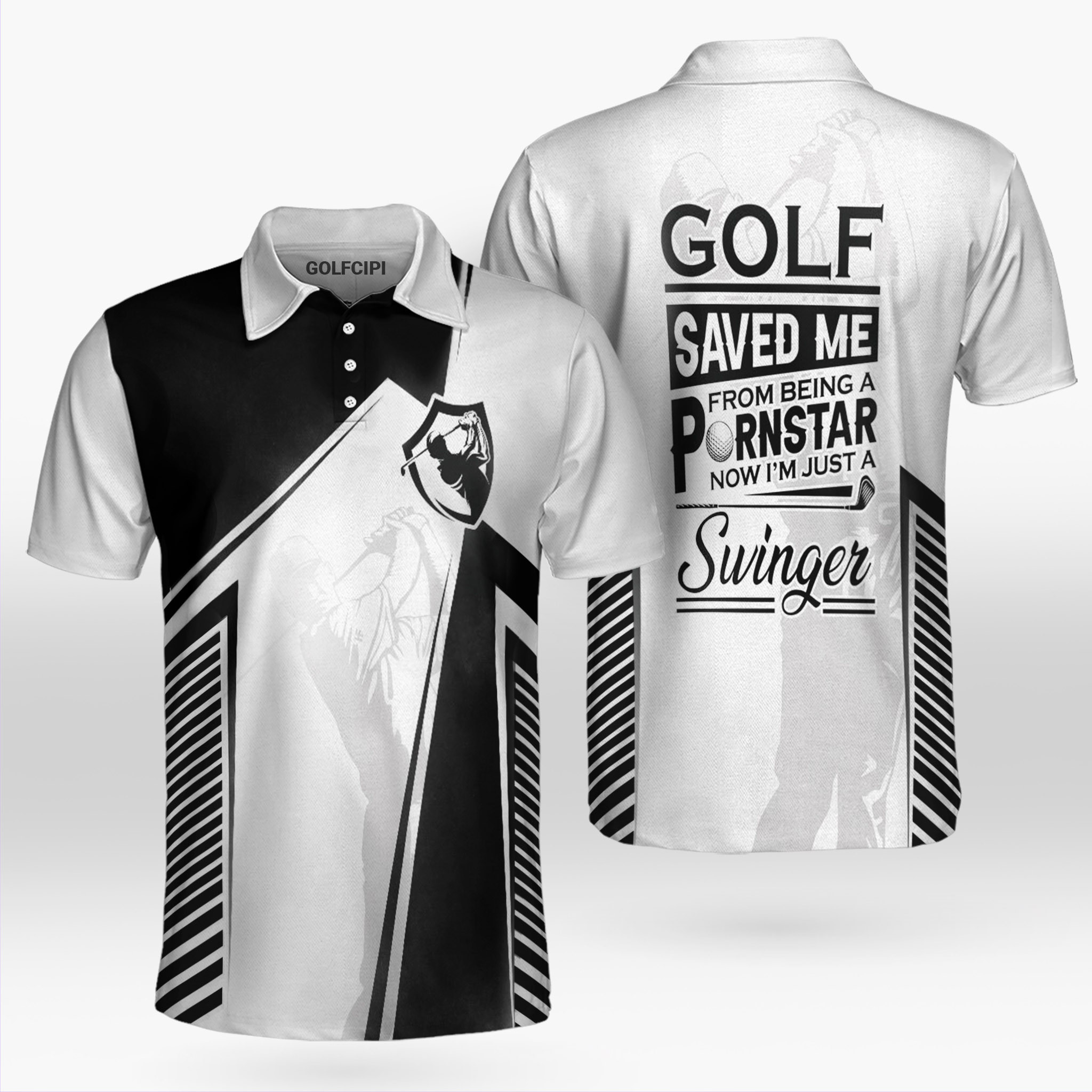 Golf Saved Me Im A Swinger White Polo Shirt Best Golf Shirts For Men