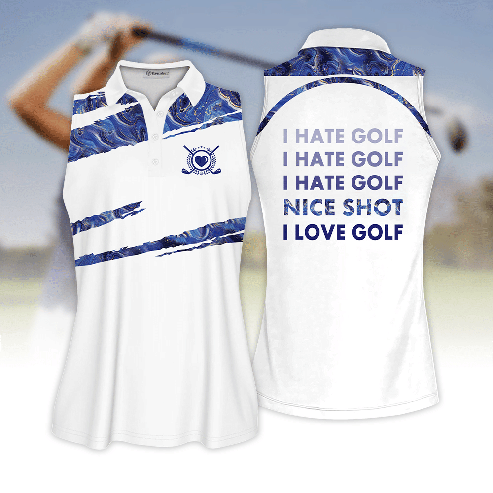 Golf Seamless Marble I Hate Golf Pattern Sleeveless Polo Shirt Sleeveless Zipper Polo Shirt or Long Sleeve Polo Shir