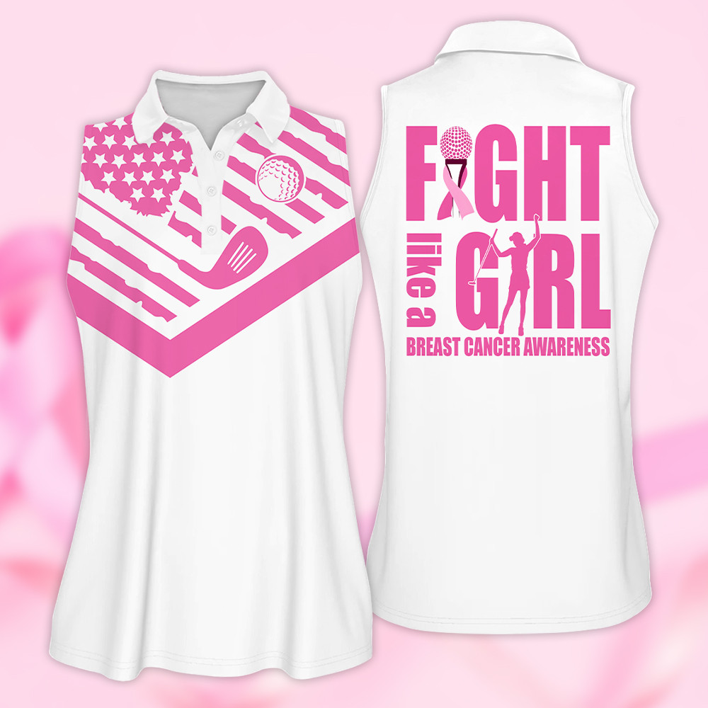 Golf Shirt Women Fight Like A Girl Flag Golf Breast Cancer Awareness Pink Golf Shirt For Women