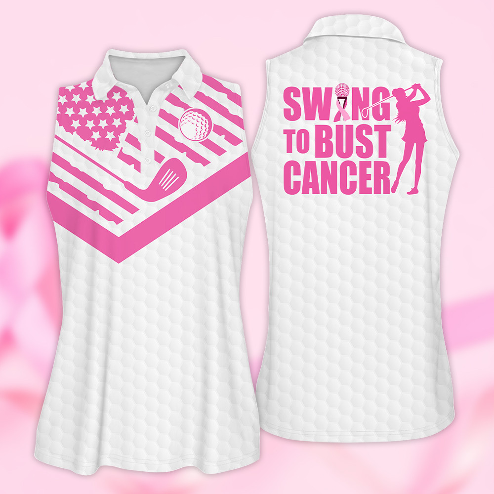 Golf Shirt Women Swing to Bust Cancer Flag Golf Breast Cancer Awareness Pink Golf Shirt For Women