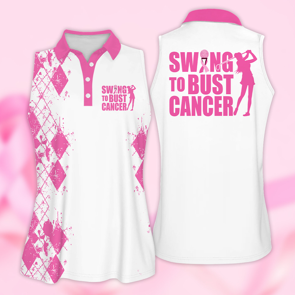 Golf Shirt Women Swing to Bust Cancer Flag Golf Breast Cancer Awareness V3 Pink Golf Shirt For Women