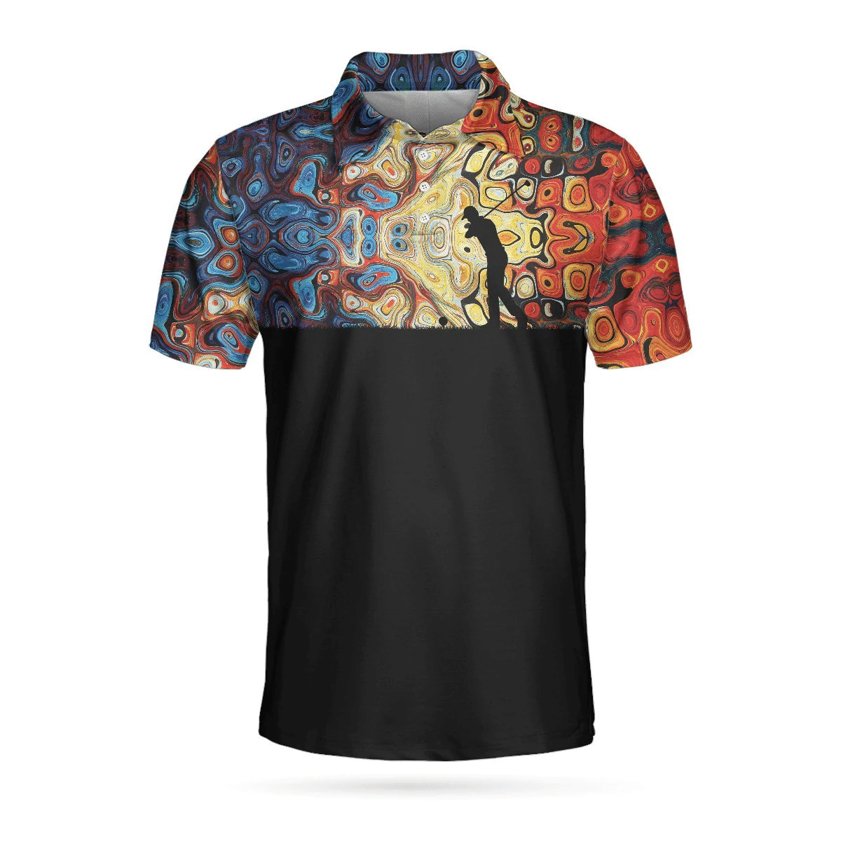 Golf Silhouette With Sky Wavy Abstract Seamless Pattern Polo Shirt Black Golf Shirts Short Sleeve Polo For Men