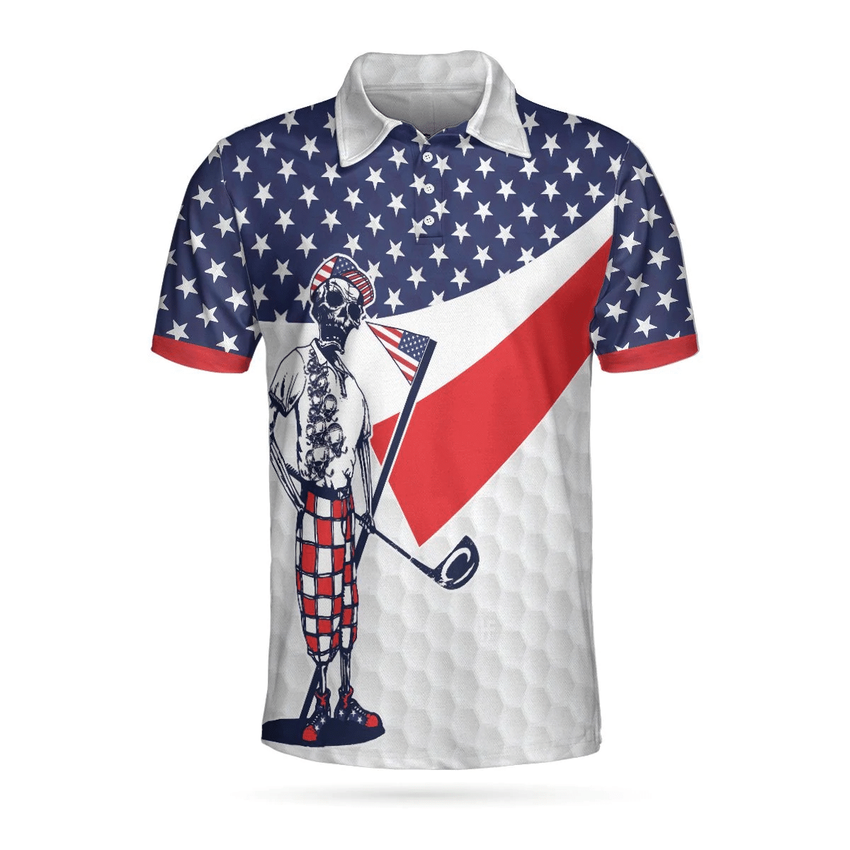 Golf Skeleton American Flag Polo Shirt Never Underestimate An Old Man With A Golf Club Shirt Patriotic Golf Shirts Short Sleeve Polo For Men