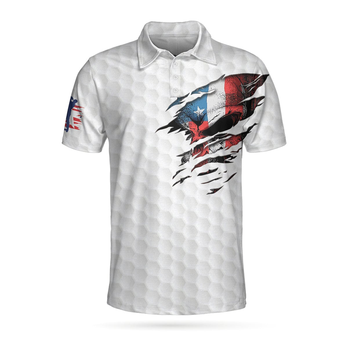 Golf Skull American Flag Short Sleeve Polo Shirt White Golf Pattern Polo Shirt Patriotic Golf Shirt For Men