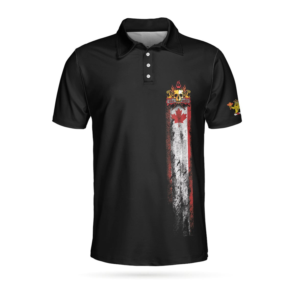 Golf Skull Canada Flag Short Sleeve Polo Shirt Black Wet Paint Skull Polo Shirt Canadian Golf Shirt For Men