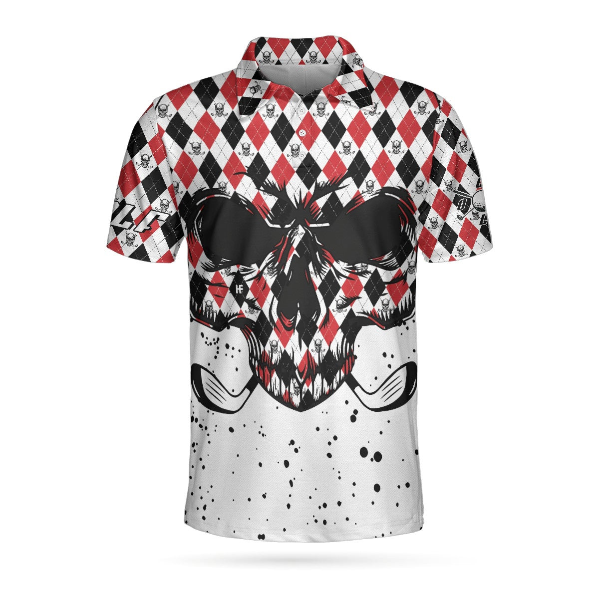 Golf Skull Red Black And White Pattern Polo Shirt Argyle Pattern Polo Shirt Best Golf Shirt For Men