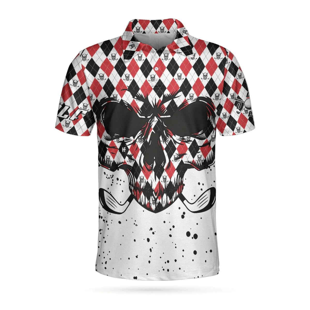 Golf Skull Red Black And White Pattern Polo Shirt Argyle Pattern Polo Shirt Best Golf Shirts Short Sleeve Polo For Men