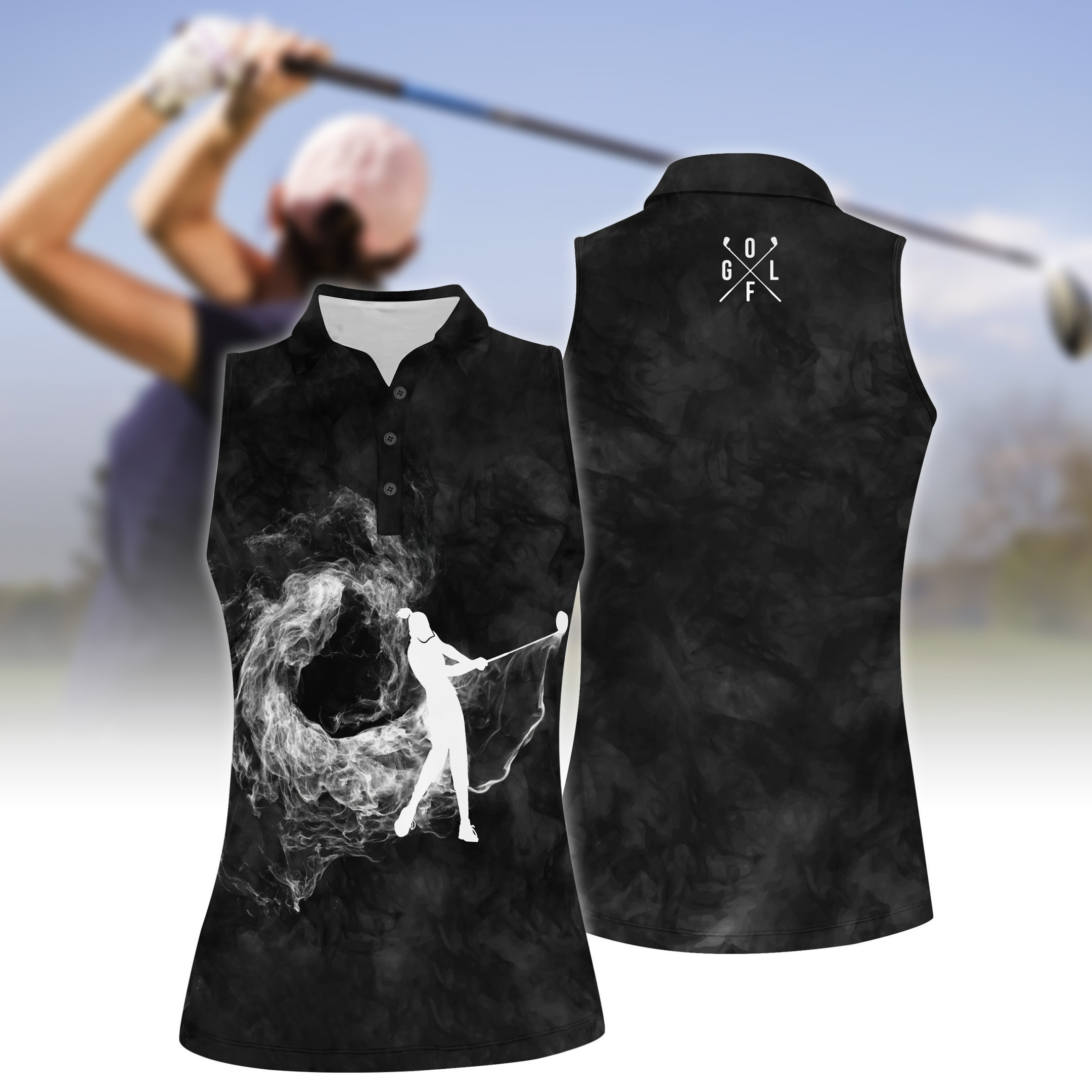 Golf Smoke Background Women Short Sleeve Polo Shirt Sleeveless Polo Shirt