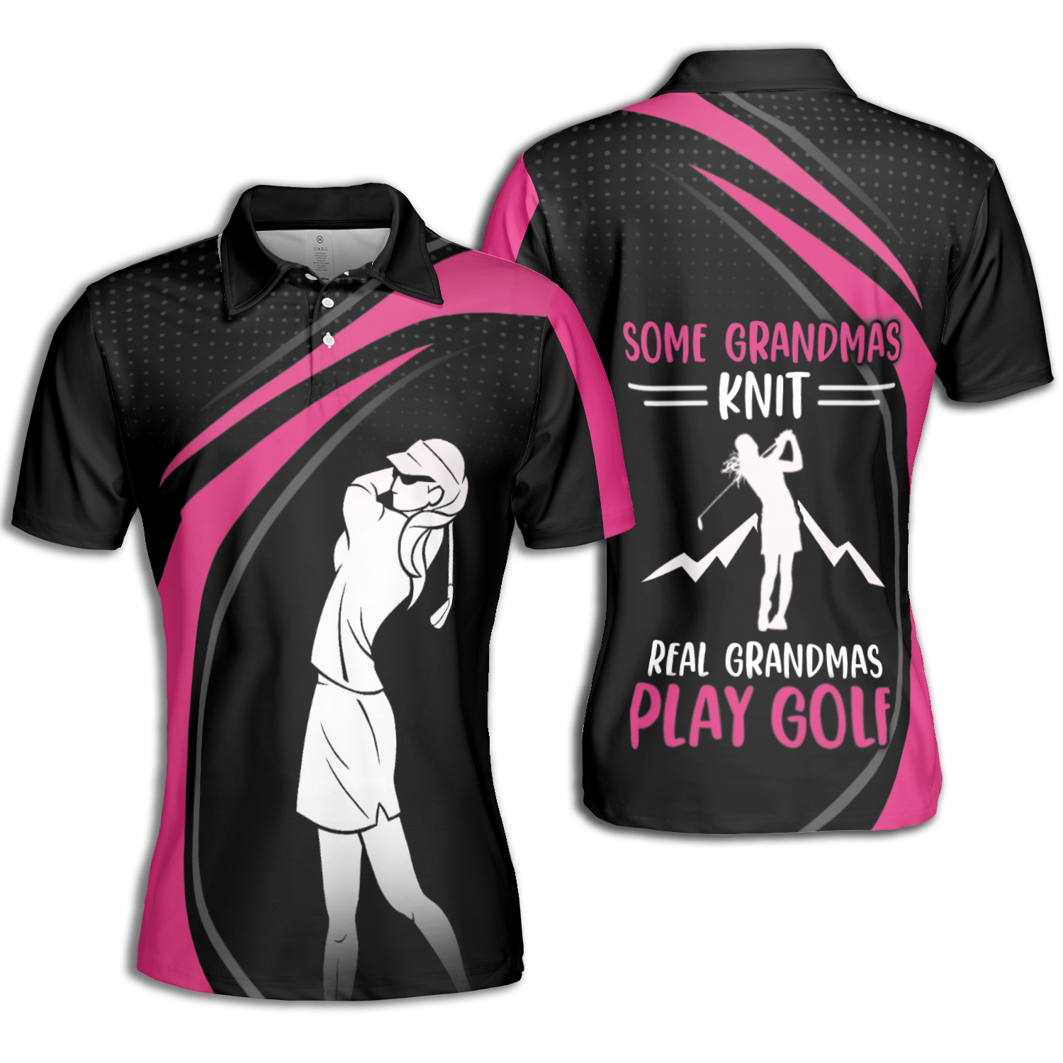 Golf Some Grandmas Knit Real Grandmas Play Golf Black Pink Short Sleeve Woman Polo Shirt