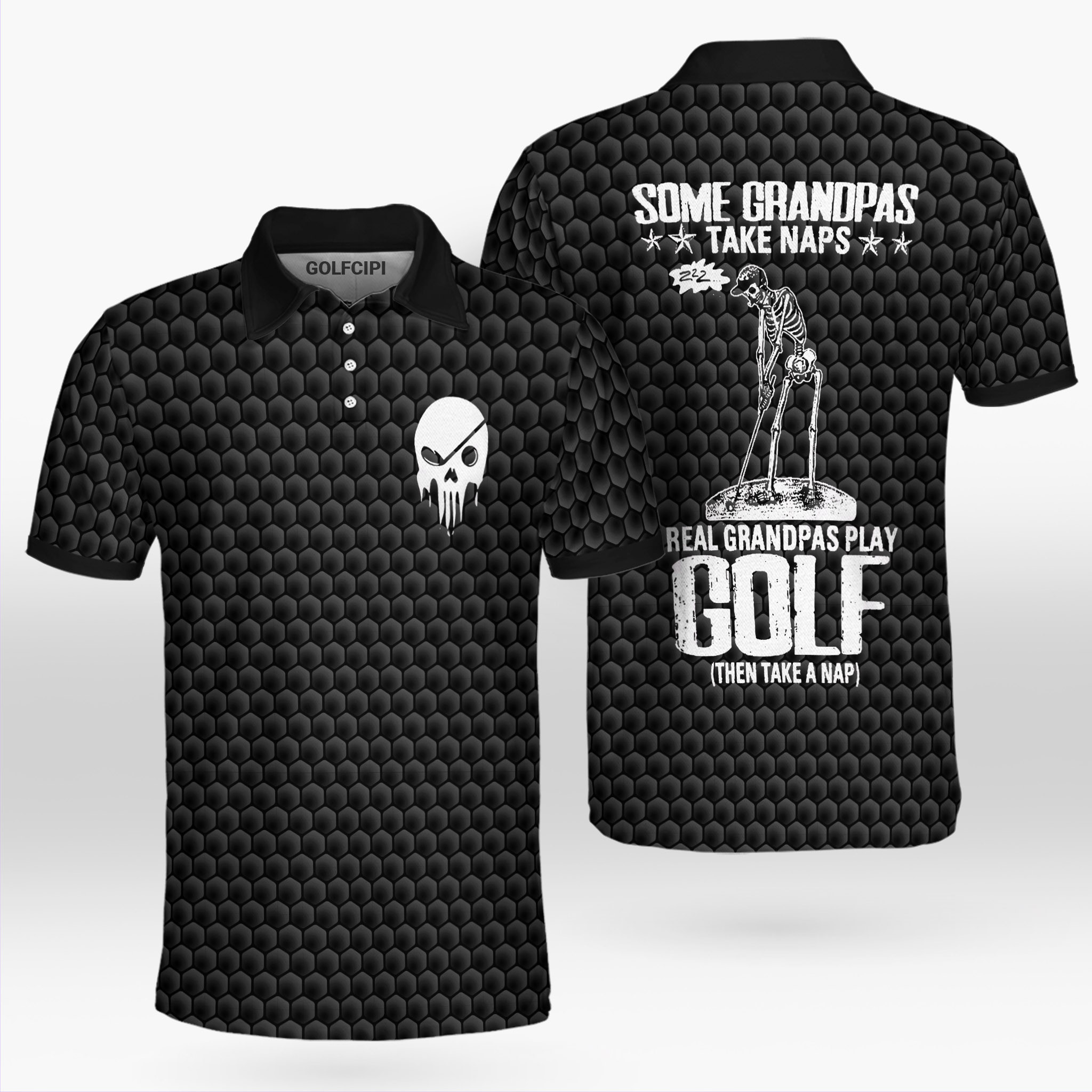 Golf Some Grandpas Seamless Pattern Skeleton Skull Golf Shirt Golf Shirts Short Sleeve Polo For Men