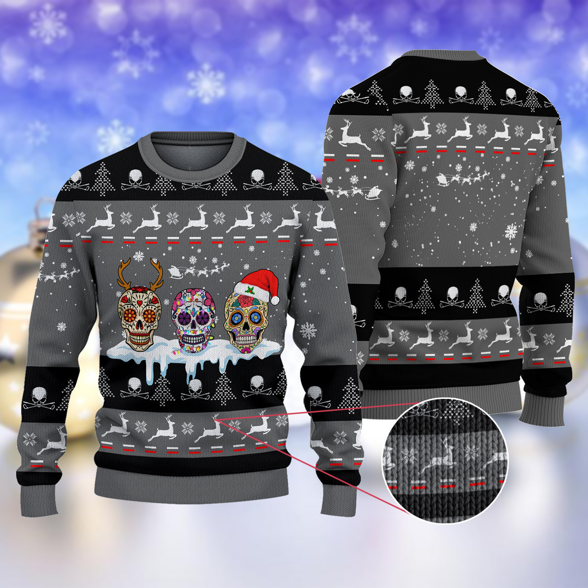 Golf Sugar Skull Gray Ugly Christmas Sweater Ugly Sweater For Men Women Holiday Sweater