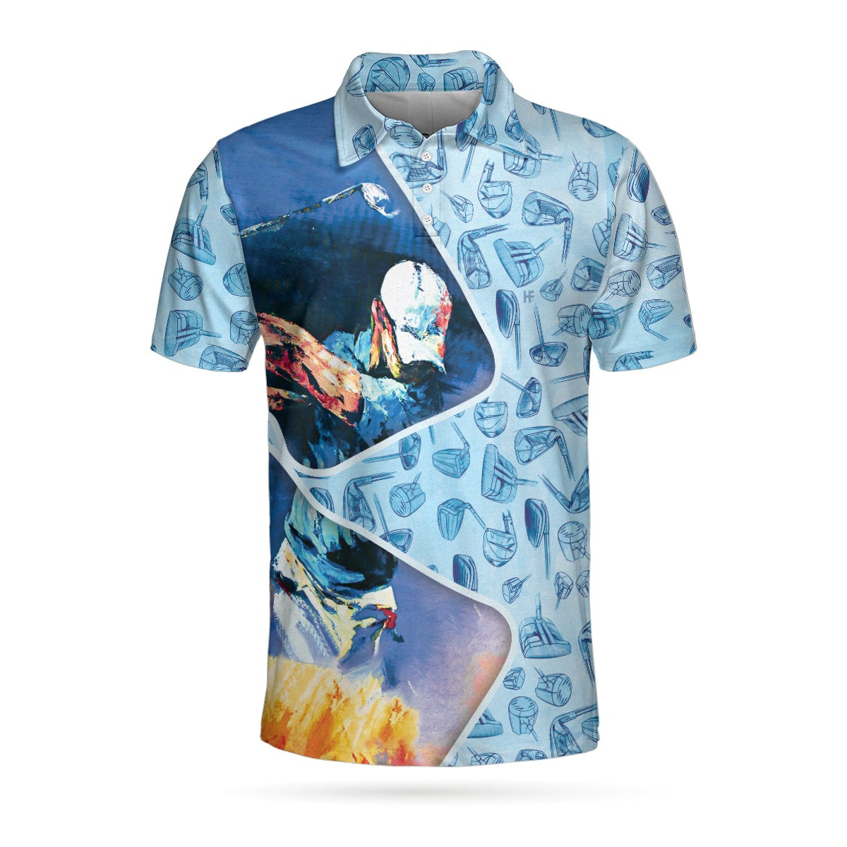 Golf Swing Abstract With Golf Club Header Pattern Golf Polo Shirt Sky Blue Golf Shirt For Men