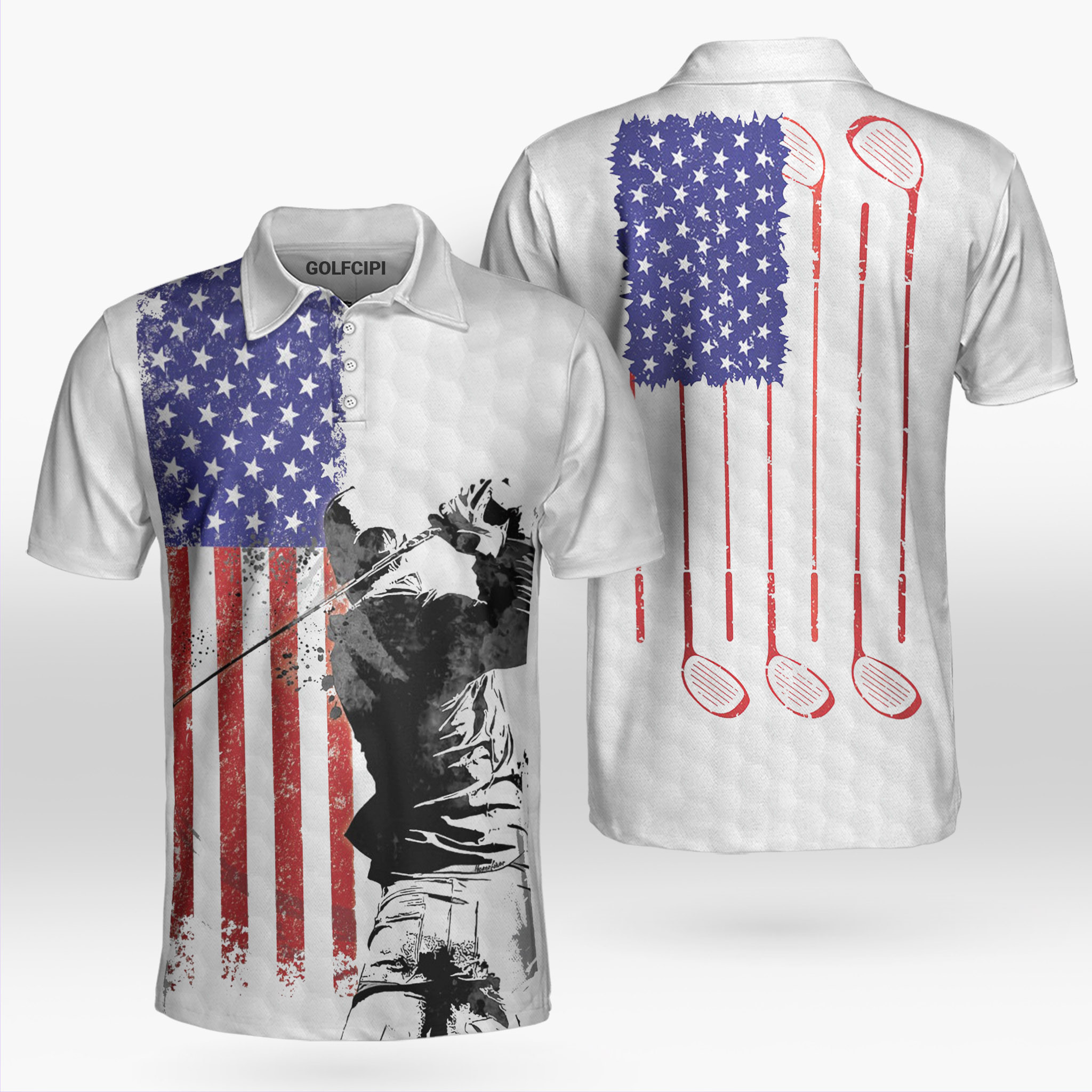 Golf Swing Style American Flag Golf Polo Shirt Best Golf Shirts For Men