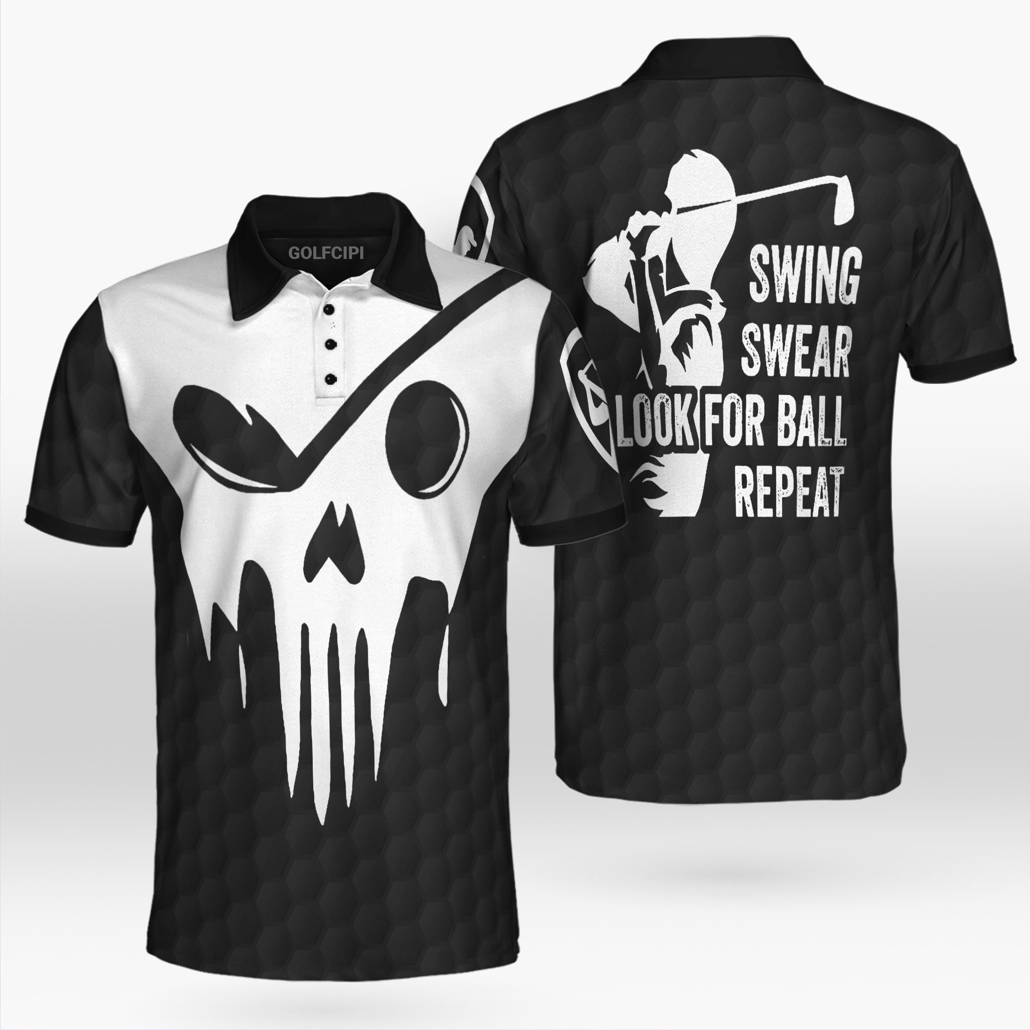 Golf Swing Swear Look For Ball Black Skull Polo Shirt Best Golf Shirts For Men