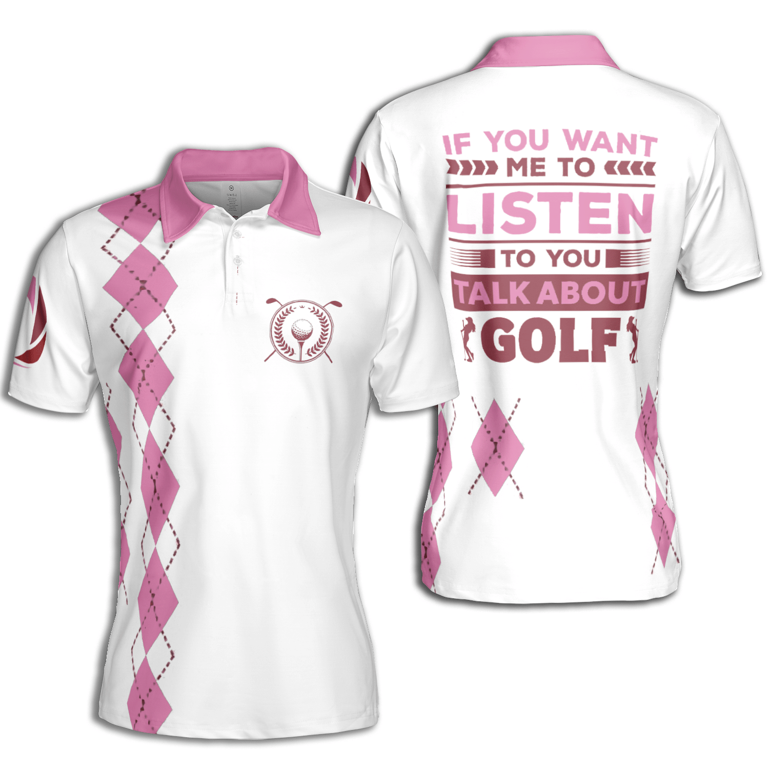 Golf Talk About Golf Women Argyle Pattern Pink Short Sleeve Woman Polo Shirt