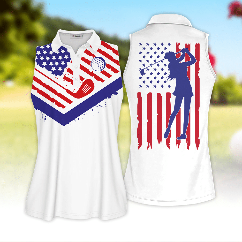 Golf Texture America Flag Sleeveless Polo Shirt Sleeveless Zipper Polo Shirt Short Sleeve Long Sleeve Polo Shirt