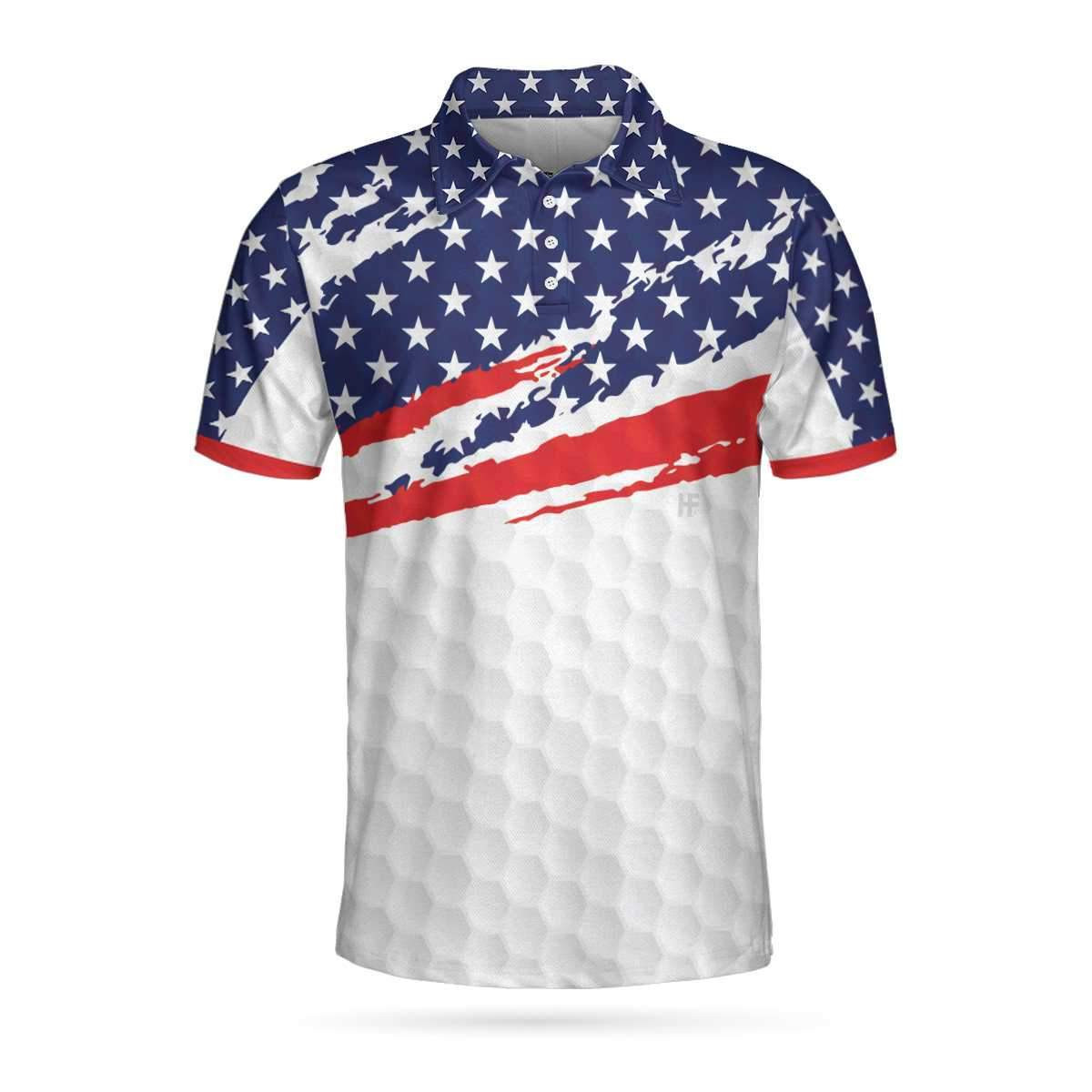 Golf Texture Short Sleeve USA Golf Polo Shirt American Flag Polo Shirt Patriotic Golf Shirts Short Sleeve Polo For Men