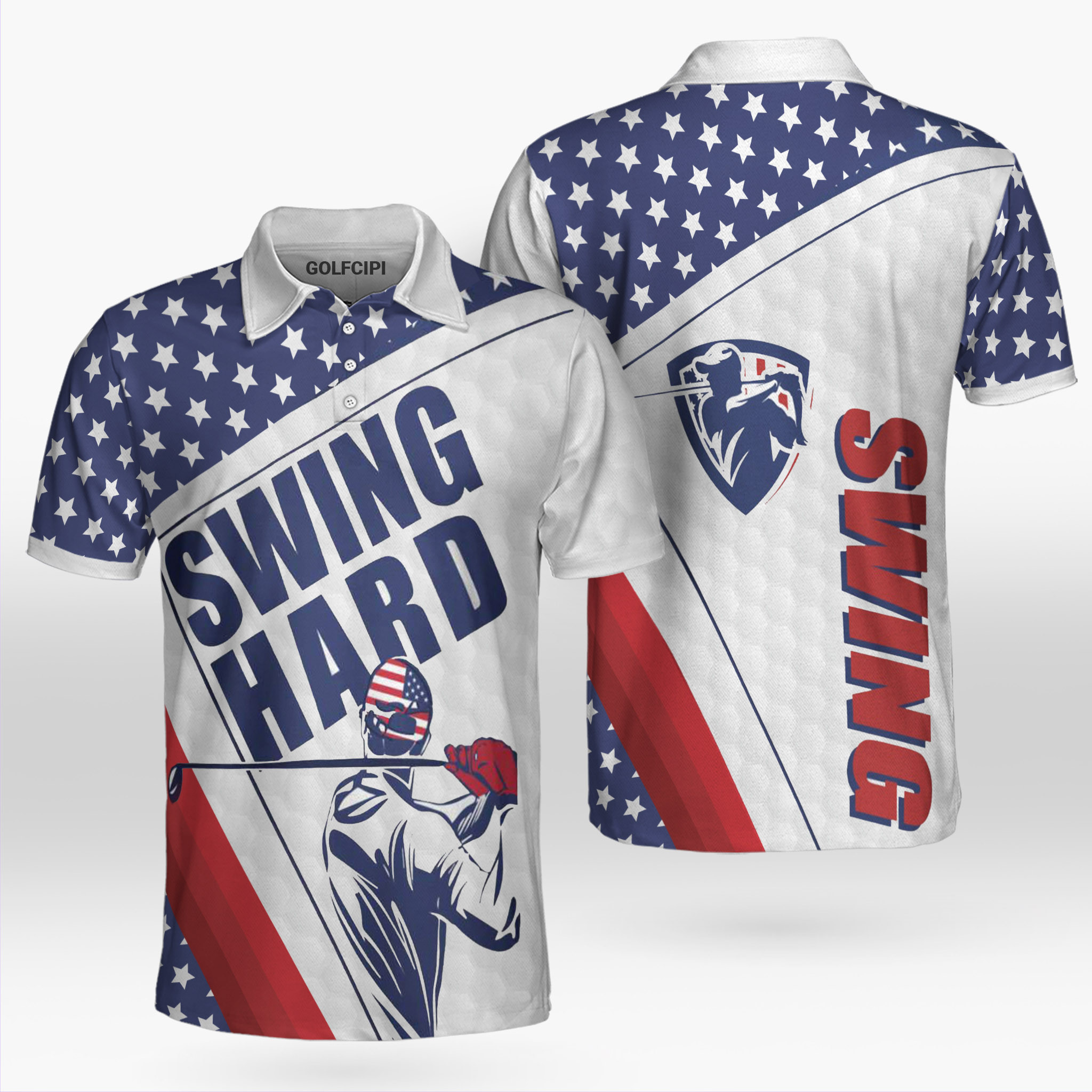 Golf Texture Swing Hard American Flag Polo Shirt Best Golf Shirts For Men