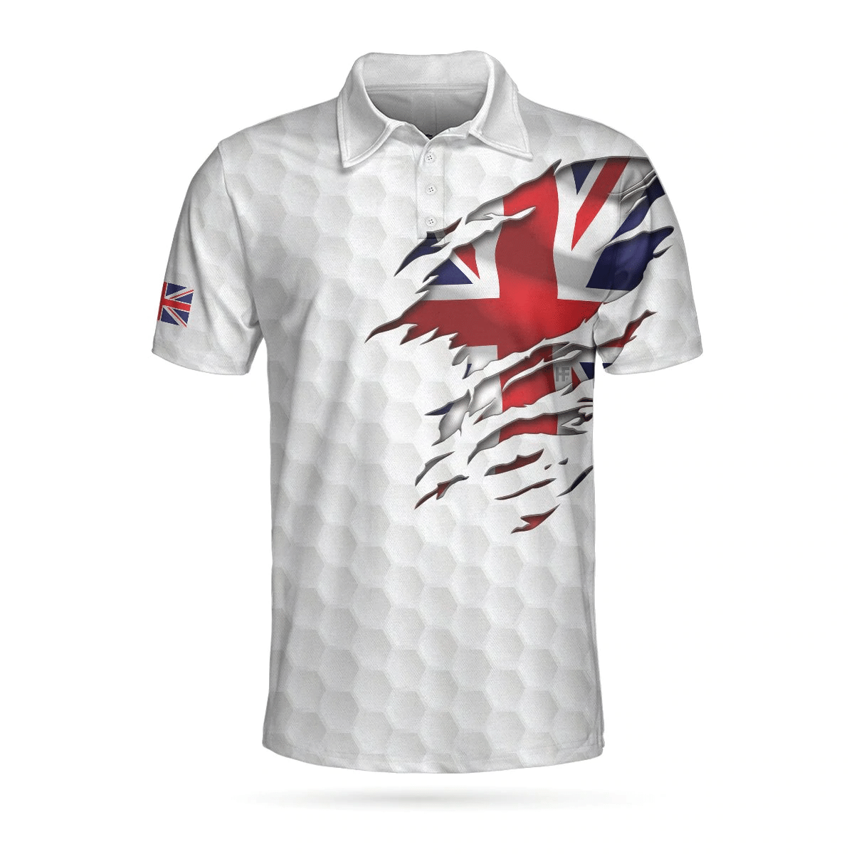 Golf Texture United Kingdom Polo Shirt Great Britain Union Jack Polo Shirt UK Golf Shirts Short Sleeve Polo For Men