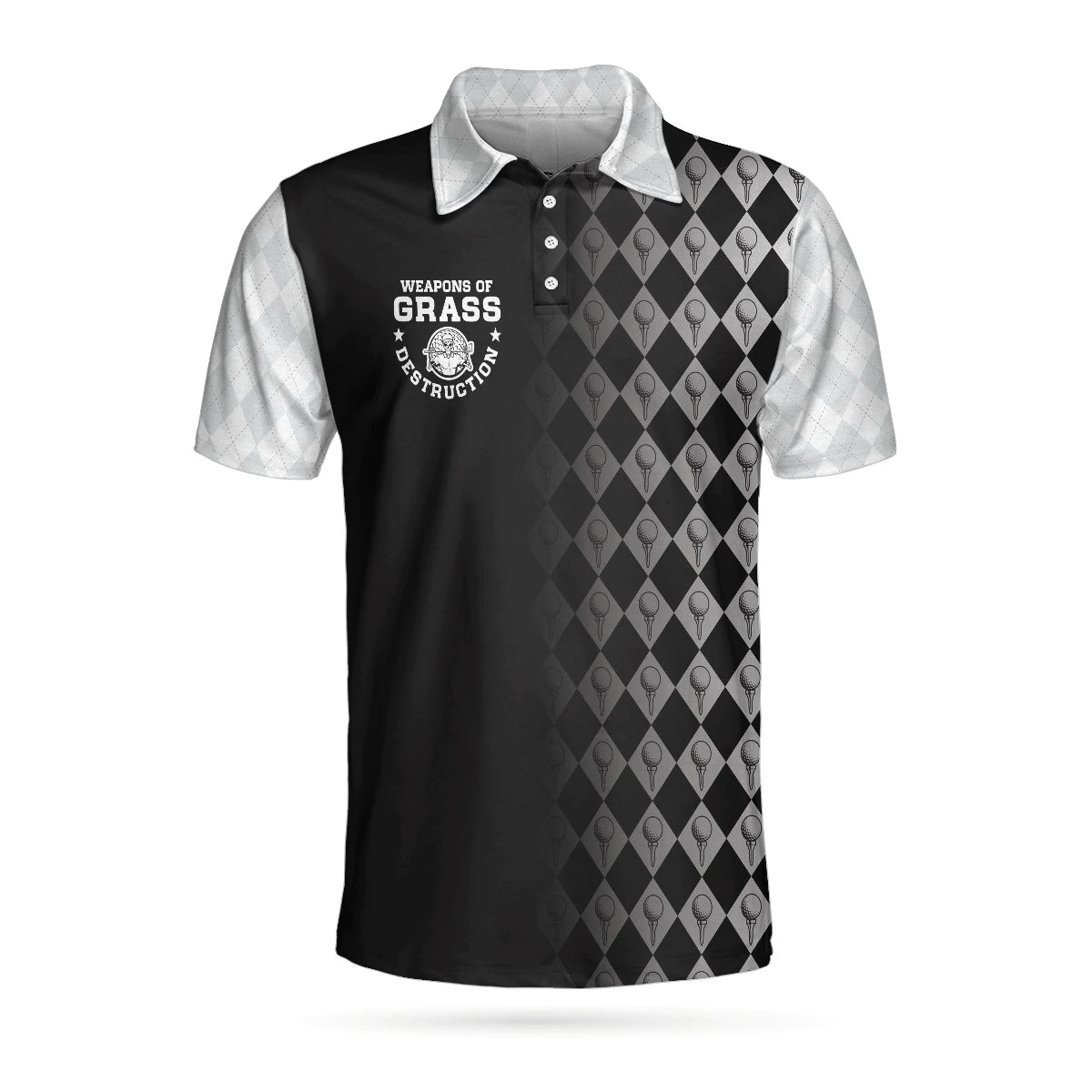 Golf Weapons Of Grass Destruction Short Sleeve Polo Shirt Black And White Golf Shirts Short Sleeve Polo For Men