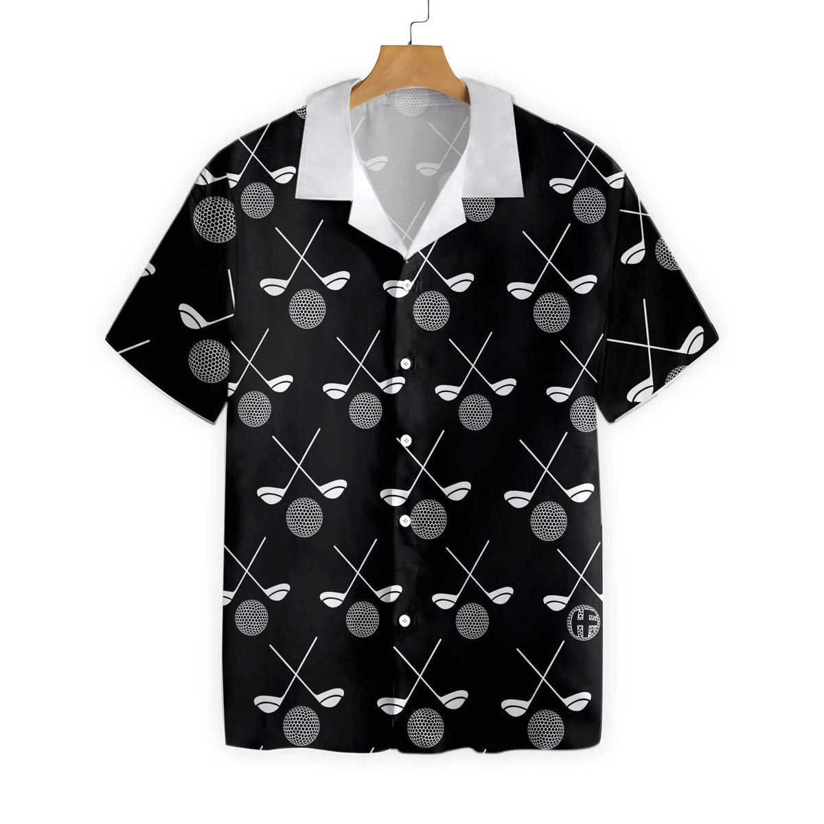 Golf White Pattern Black Background Hawaiian Shirt