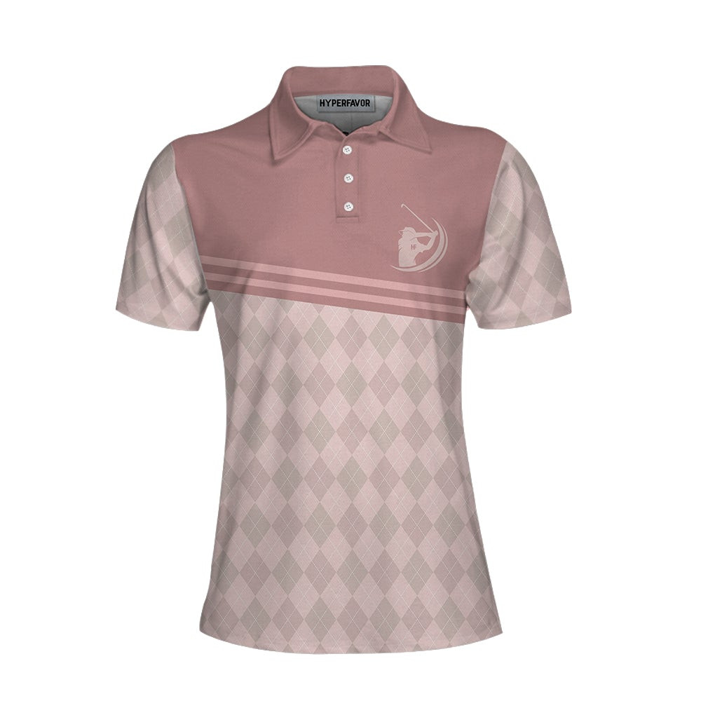 Golf  Wine Kind Of Girl Short Sleeves Polo Shirt Pink Argyle Pattern Golf Shirt Wine Golf Shirt For Ladies