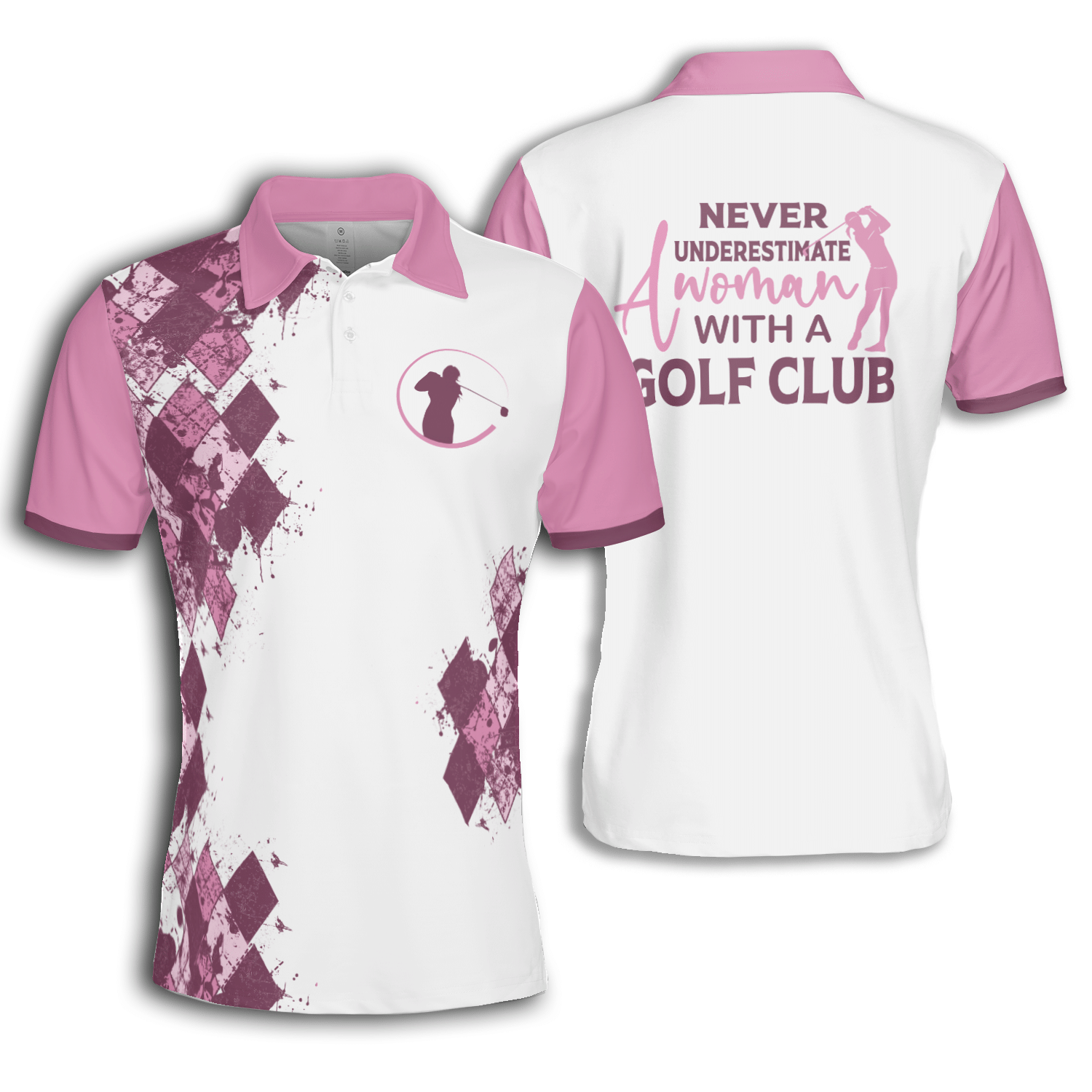 Golf Woman With A Golf Club Short Sleeve Woman Polo Shirt