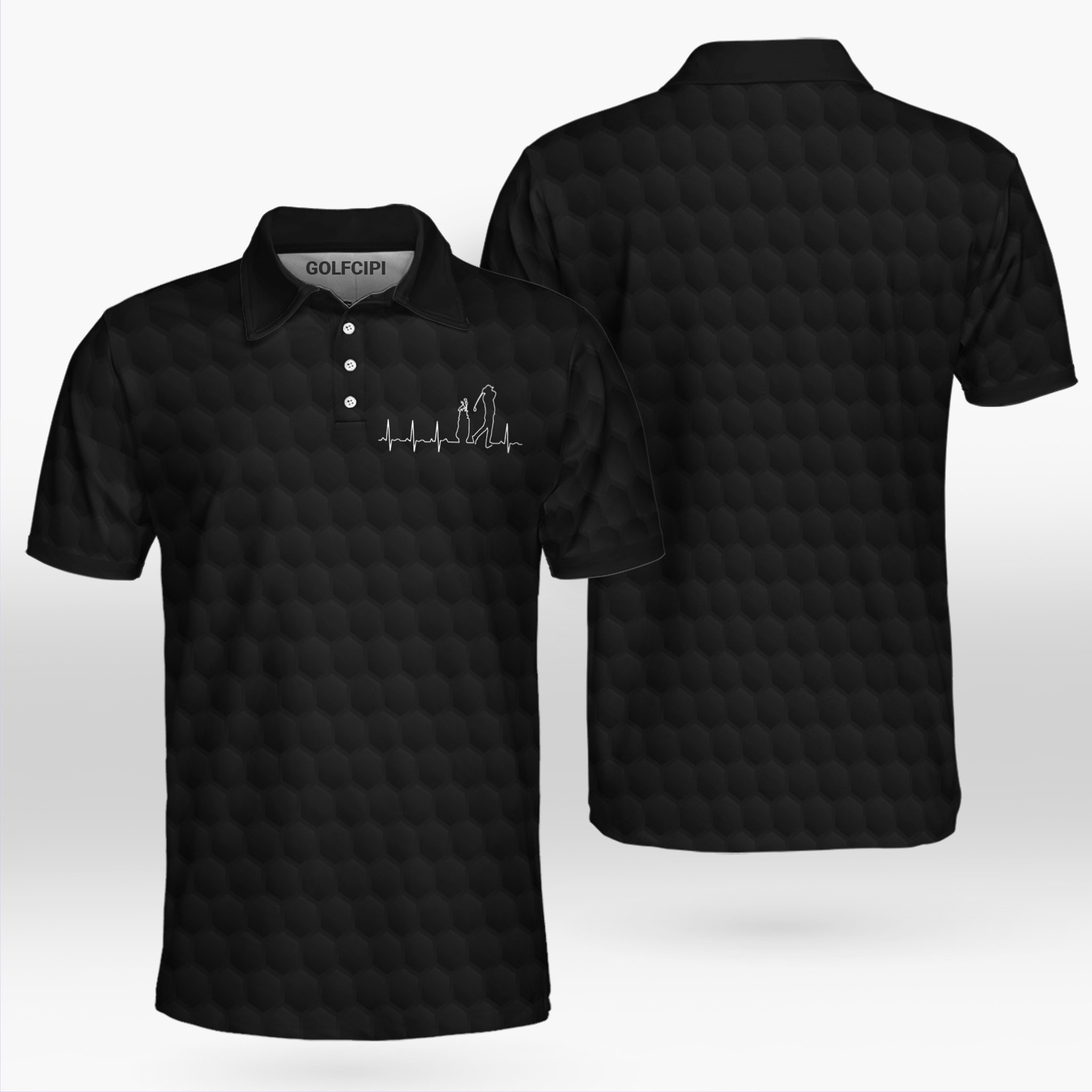 Golfer Heartbeat Golf Ball Pattern Black Polo Shirt Best Golf Shirts For Men