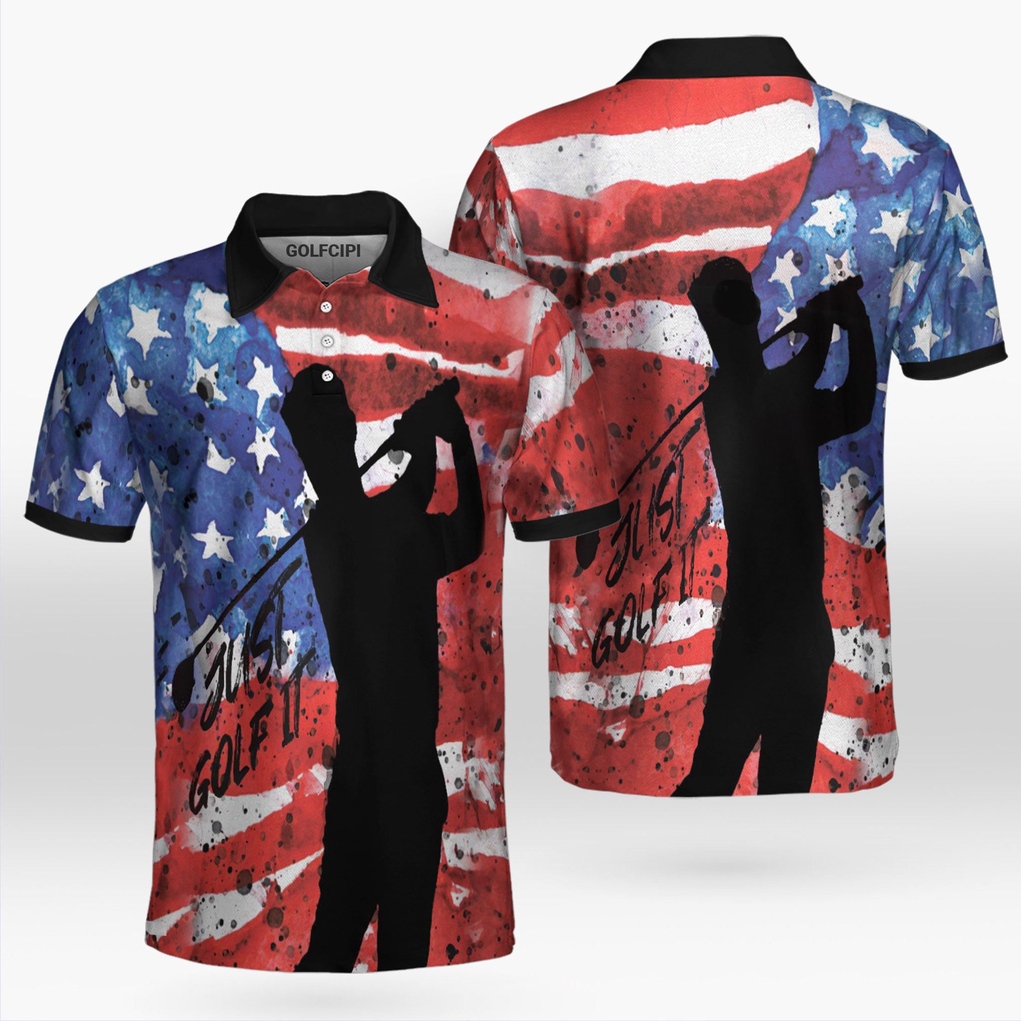 Golfer Just Golf It American Flag Golf Polo Shirt Best Golf Shirts For Men