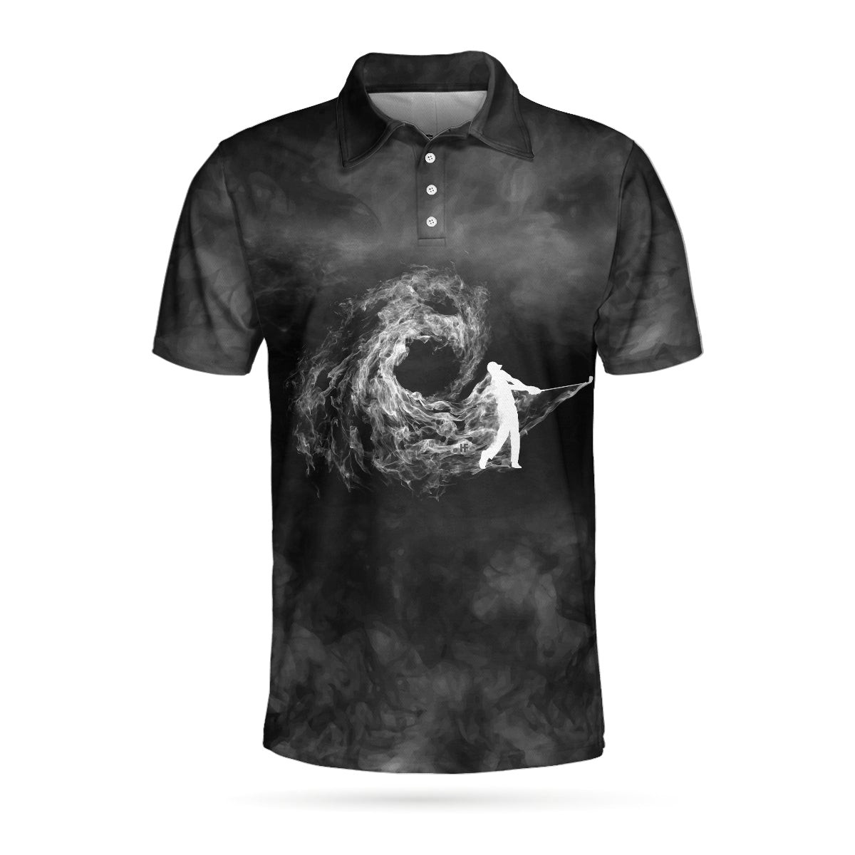 Golfer On Smoke Background Polo Shirt Black Smoke Golfing Polo Shirt Best Golf Shirt For Men