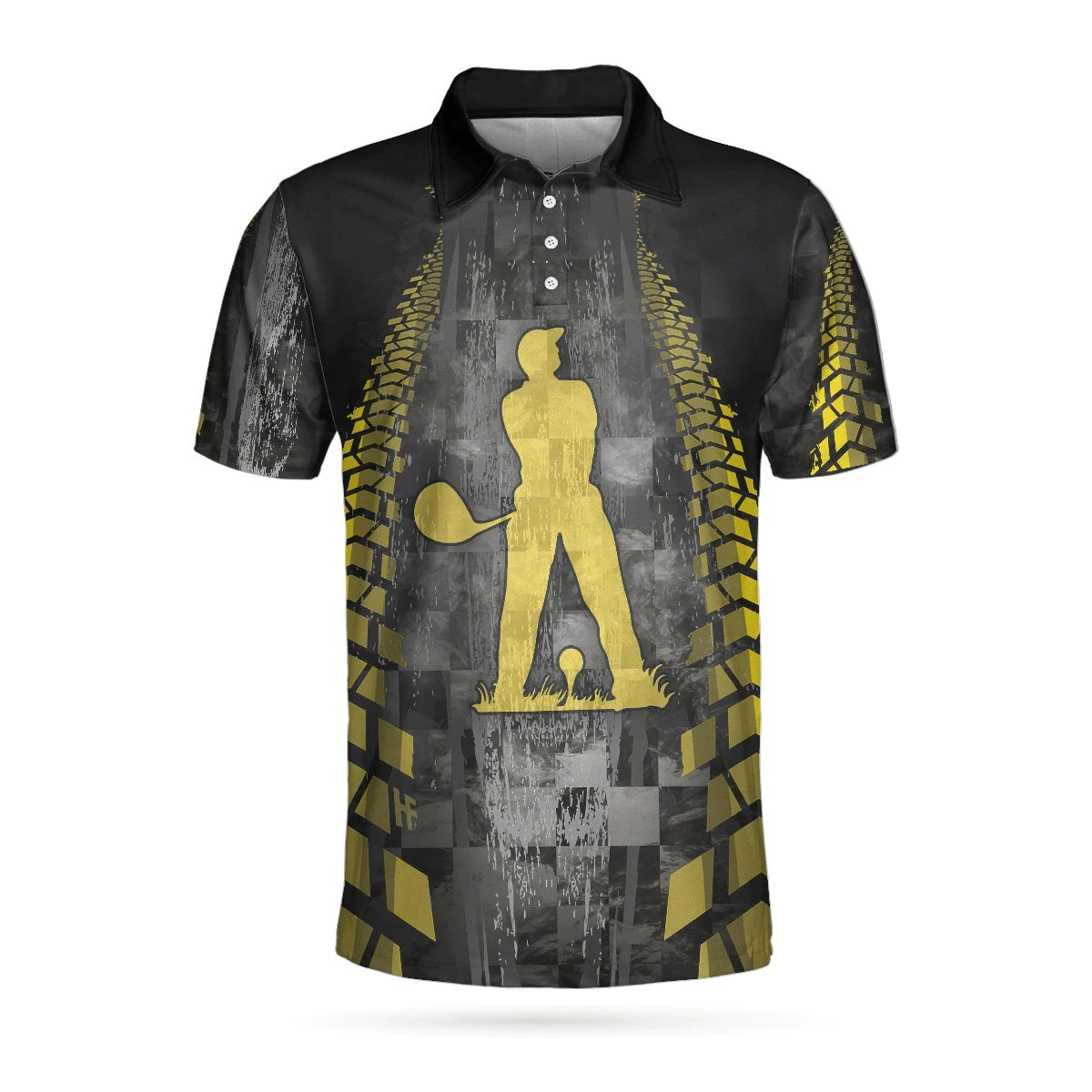 Golfer On Yellow Silhouette Polo Shirt Checker Pattern Racing Polo Shirt Best Golf Shirts Short Sleeve Polo For Men